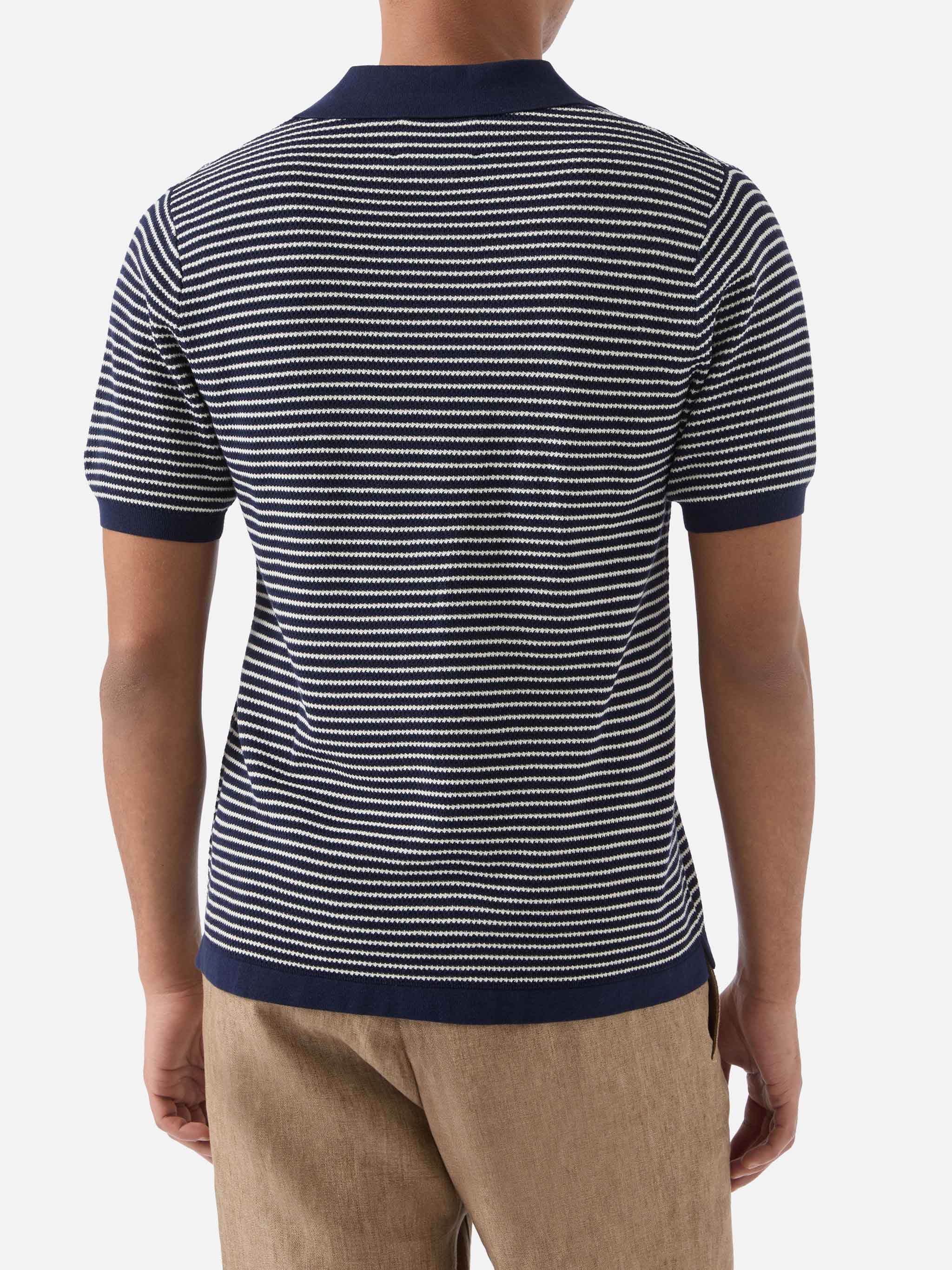 Sloan striped polo in premium high-twist cotton with blue stripes - Image 3