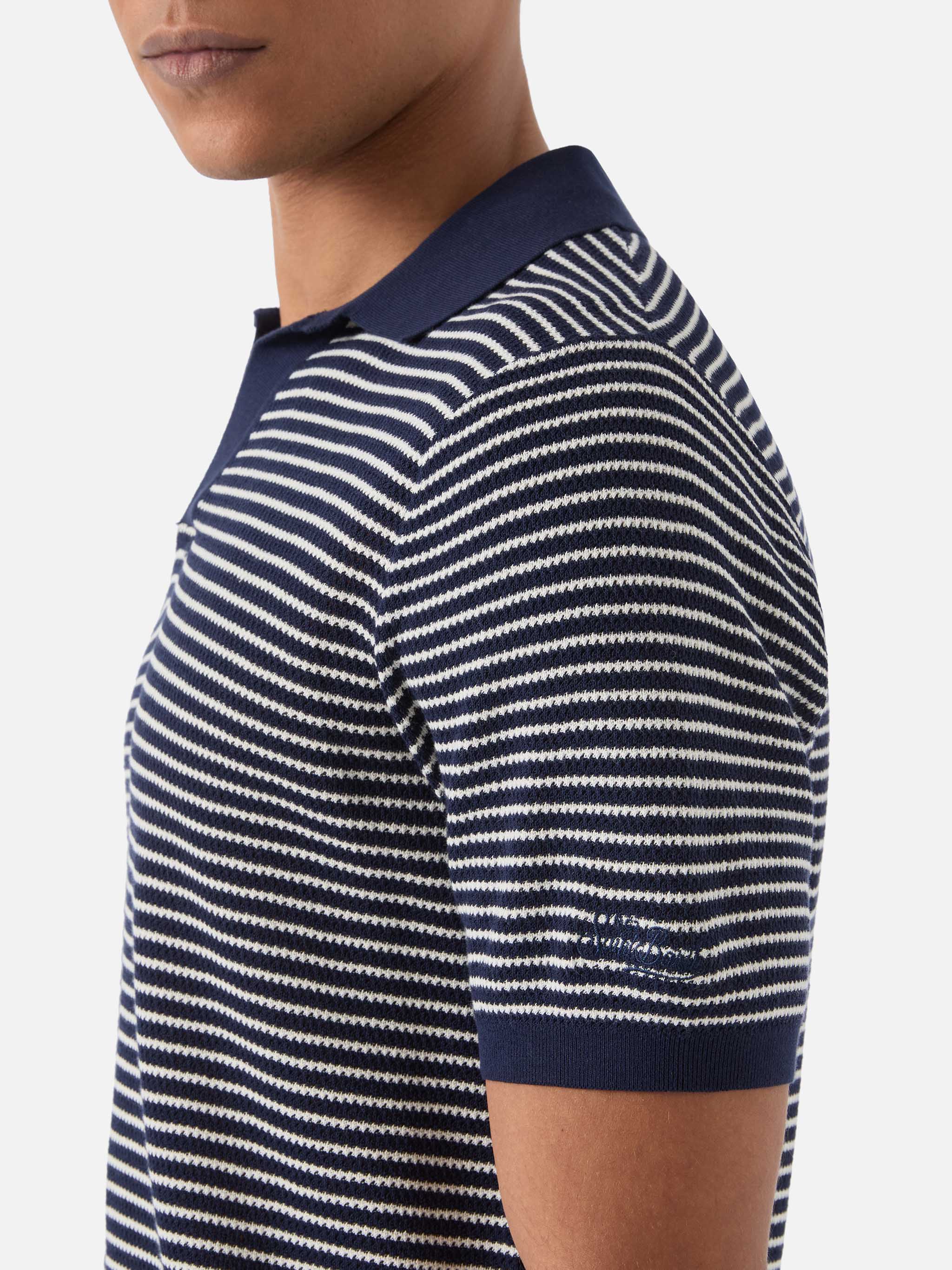 Sloan striped polo in premium high-twist cotton with blue stripes - Image 4