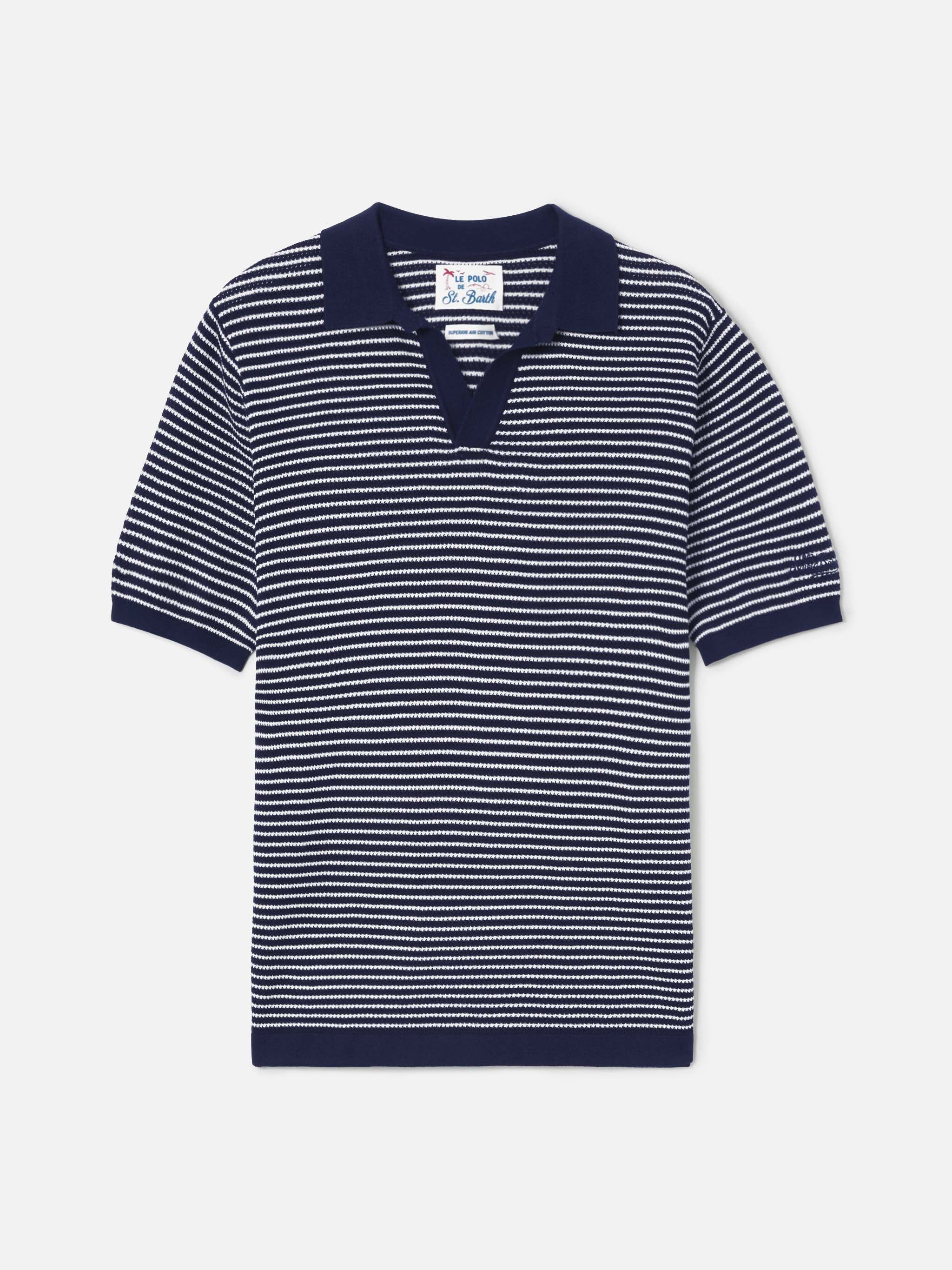 Sloan striped polo in premium high-twist cotton with blue stripes - Image 5