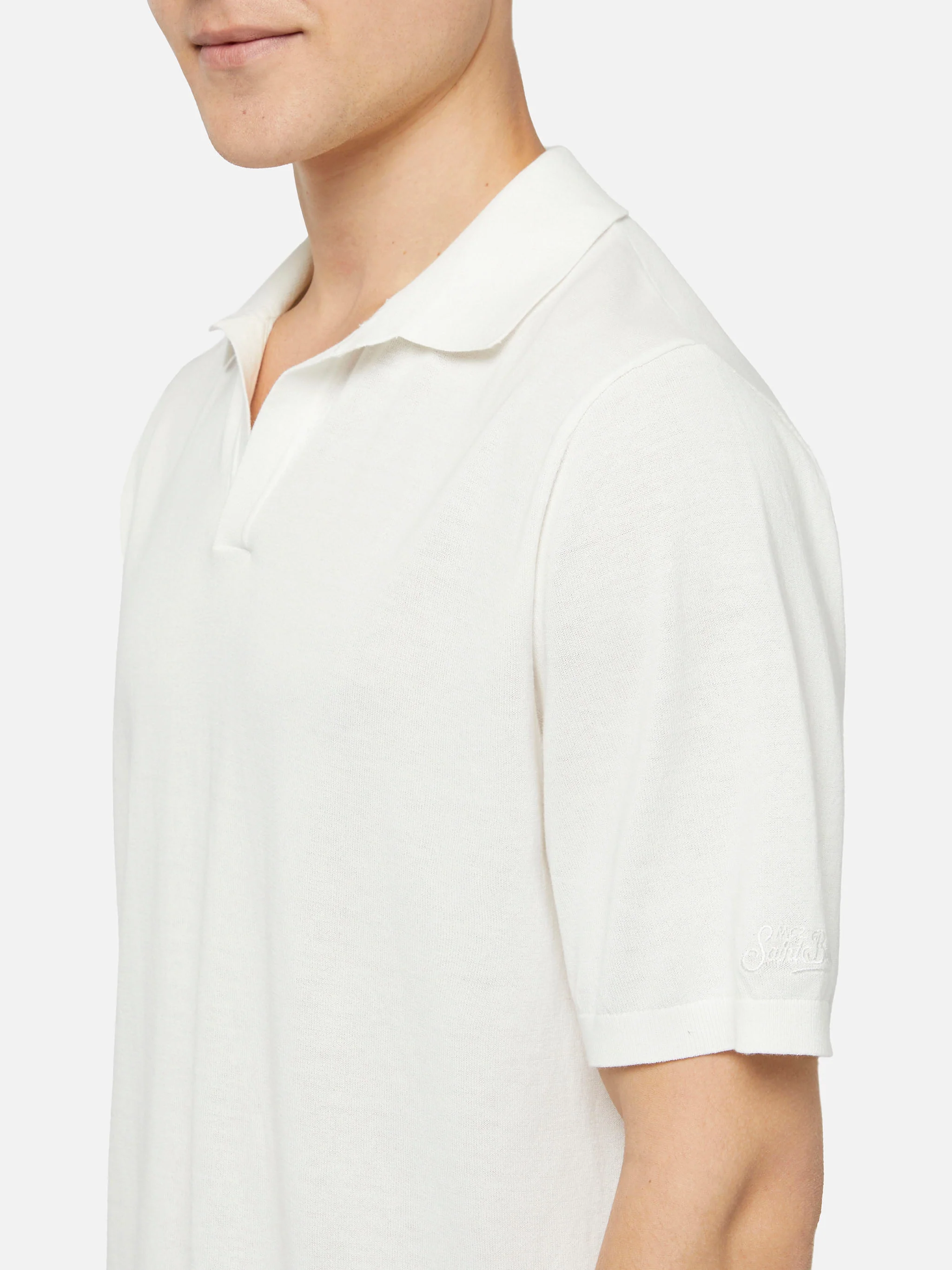Sloan white buttonless knitted polo shirt - Image 3