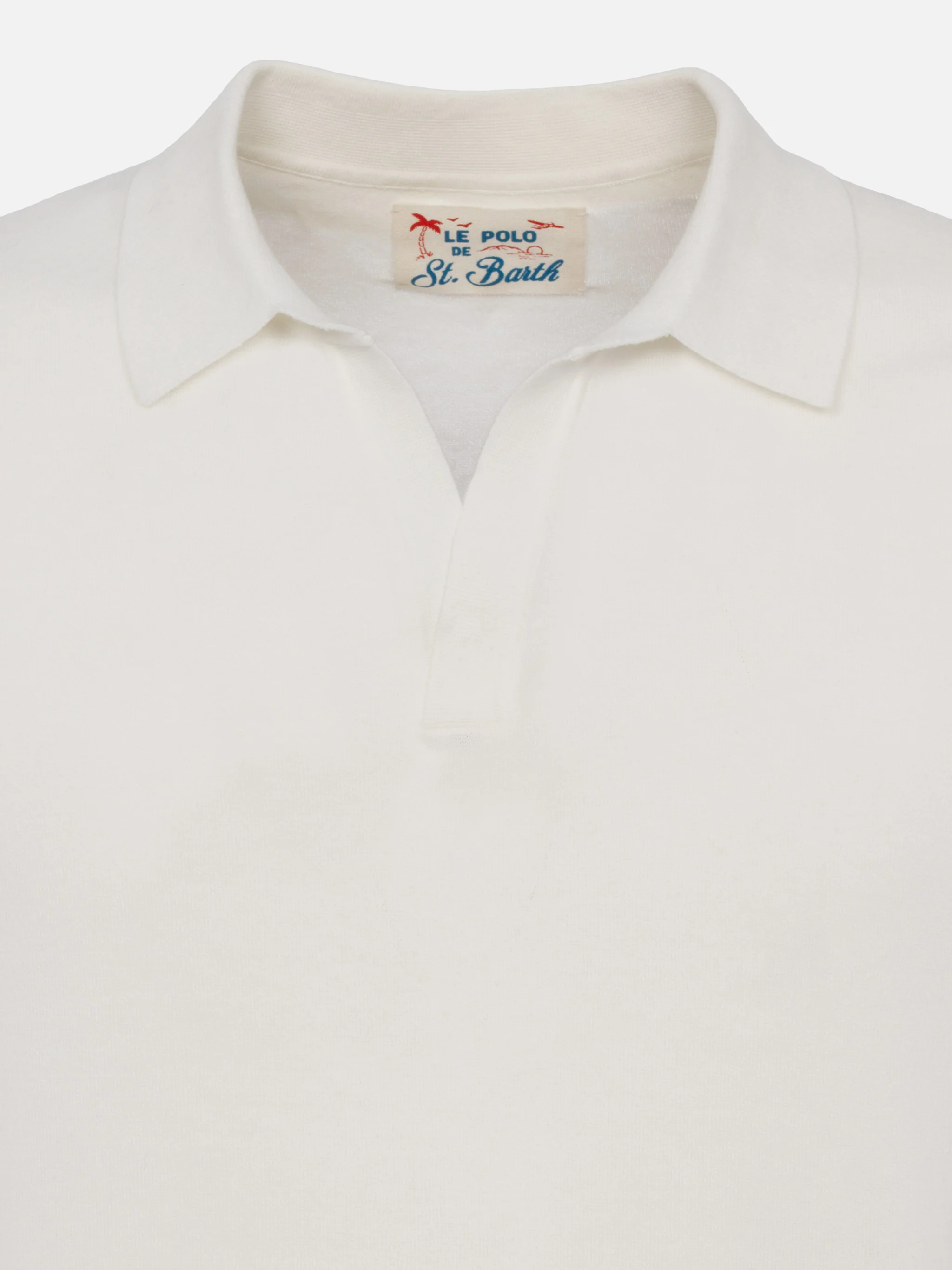 Sloan white buttonless knitted polo shirt - Image 7
