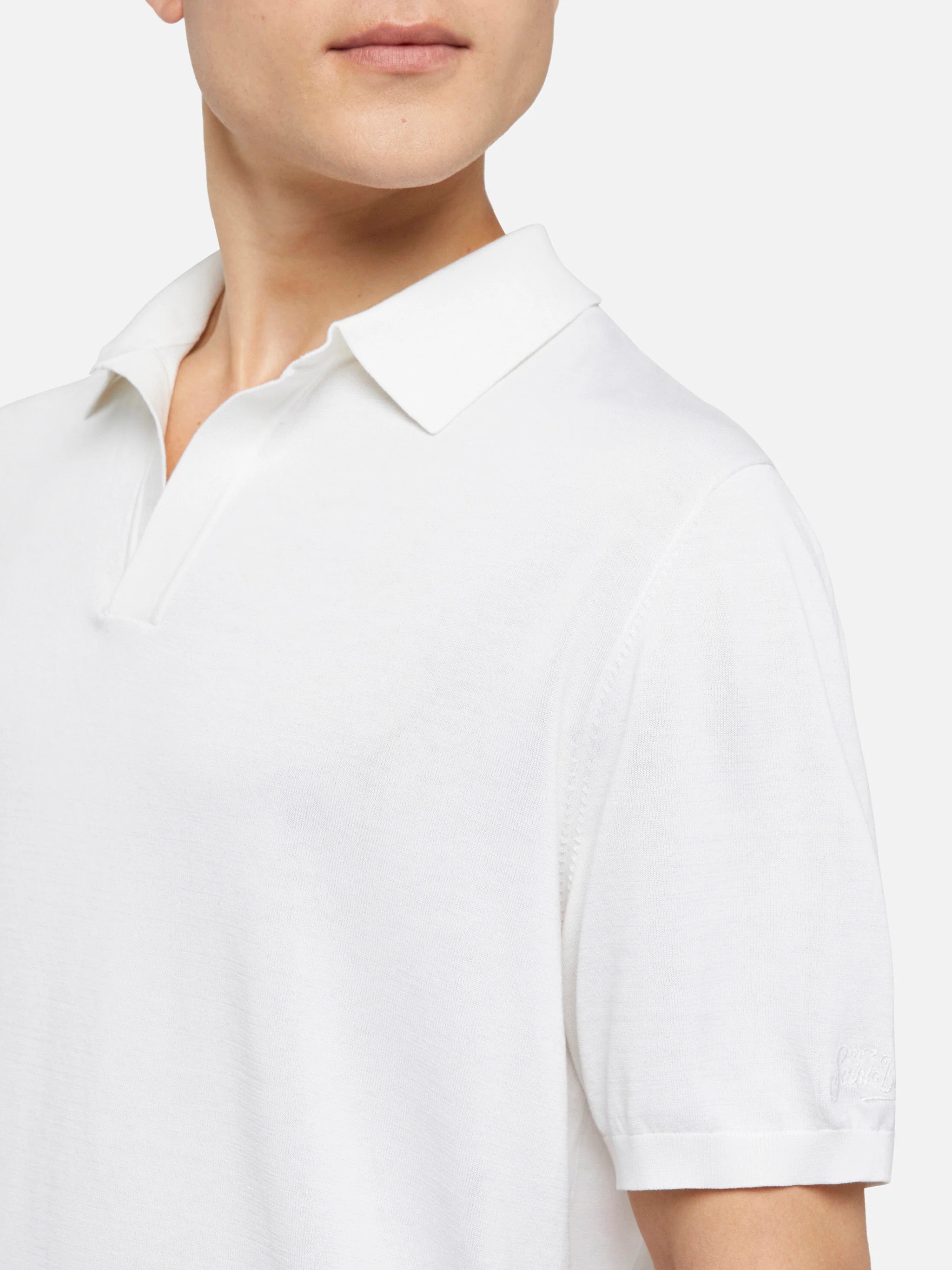Sloan white silk cotton knitted polo shirt - Image 2