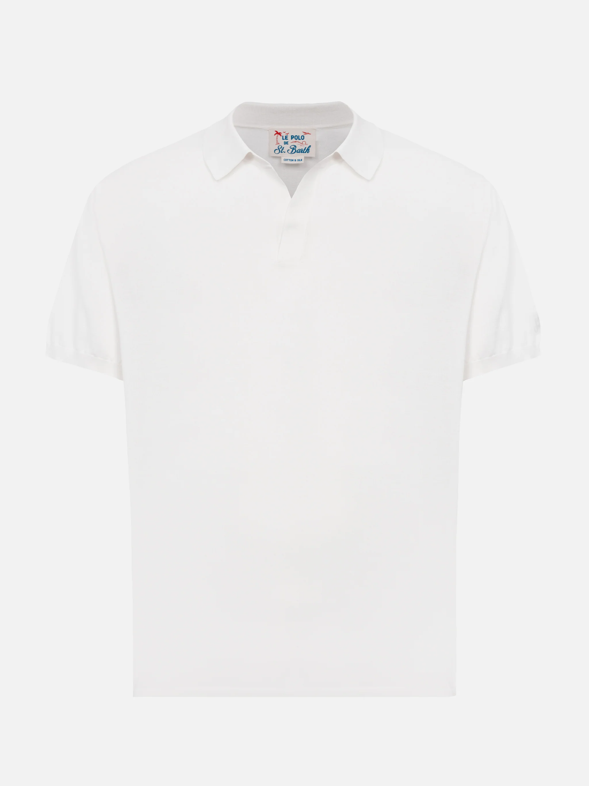 Sloan white silk cotton knitted polo shirt - Image 3
