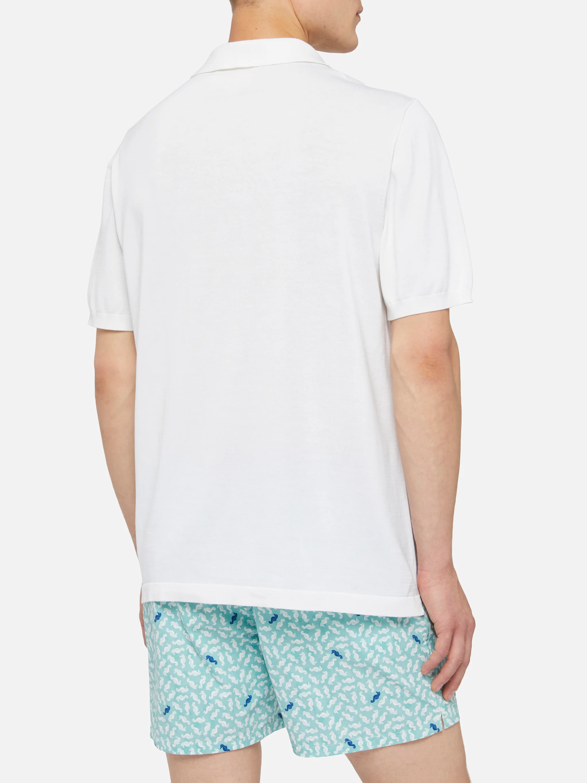 Sloan white silk cotton knitted polo shirt - Image 5