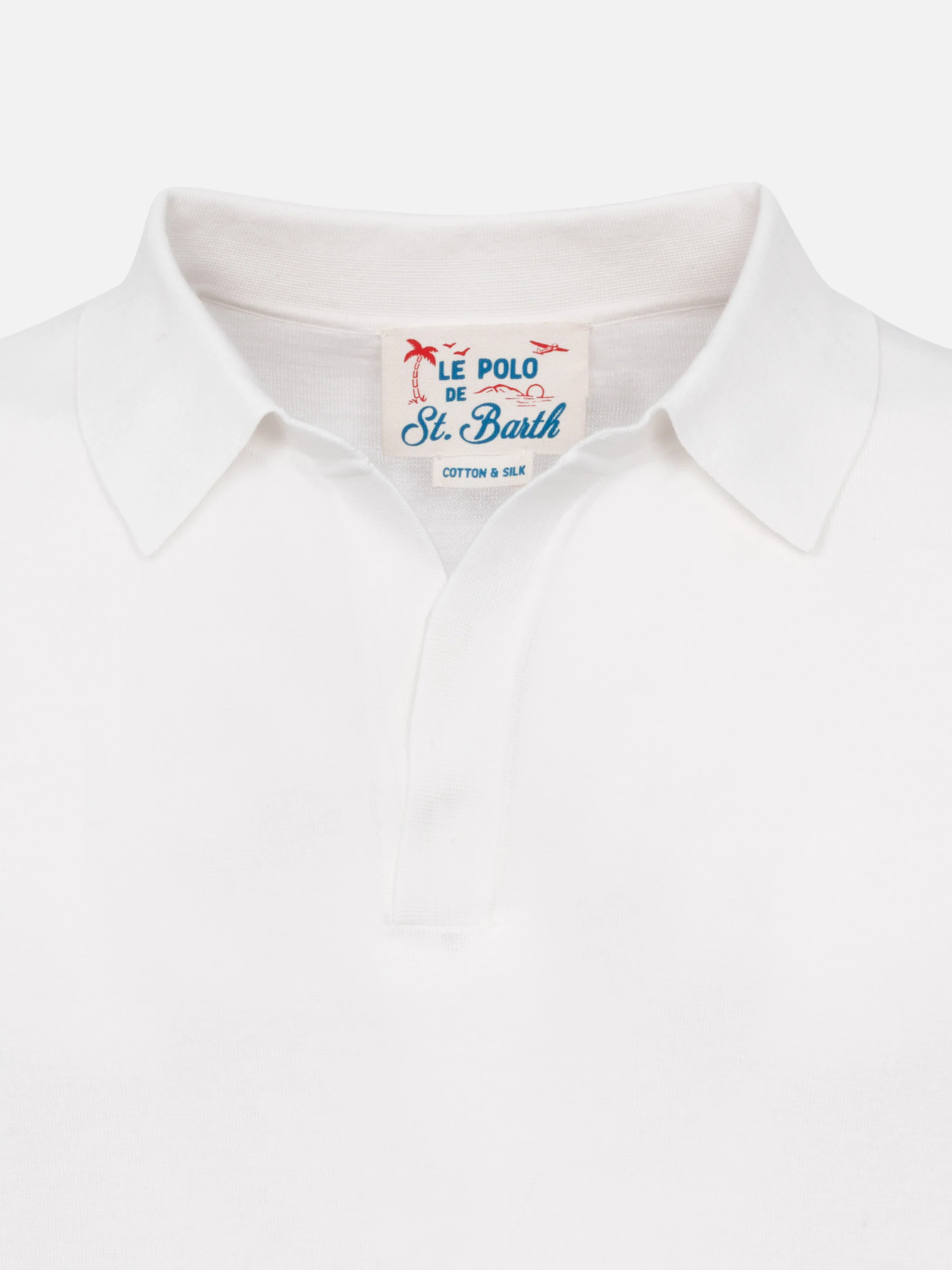 Sloan white silk cotton knitted polo shirt - Image 6