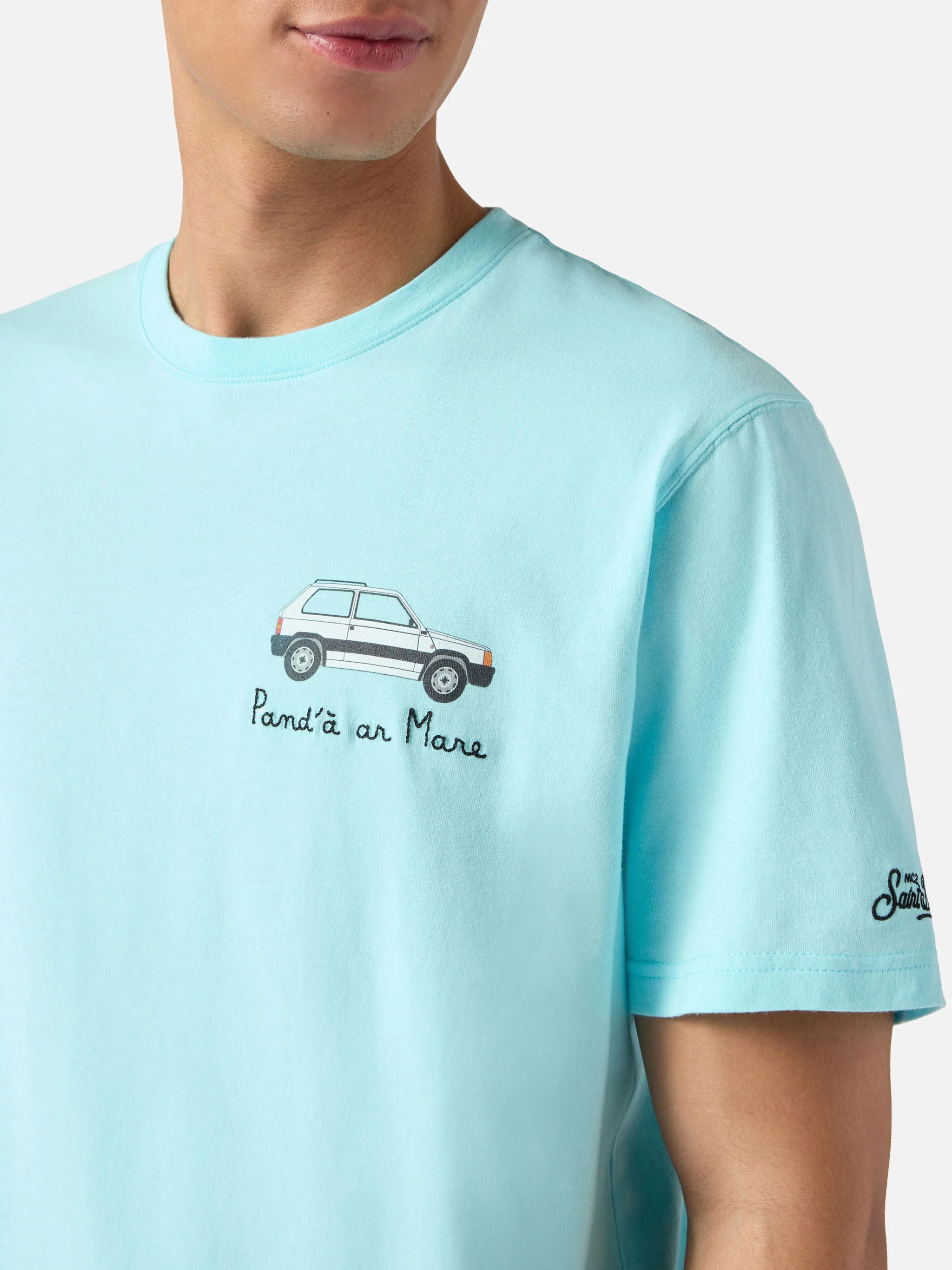 Soft turquoise Portofino T-shirt with Pand'à Ar Mare embroidery | Special Edition - Image 2