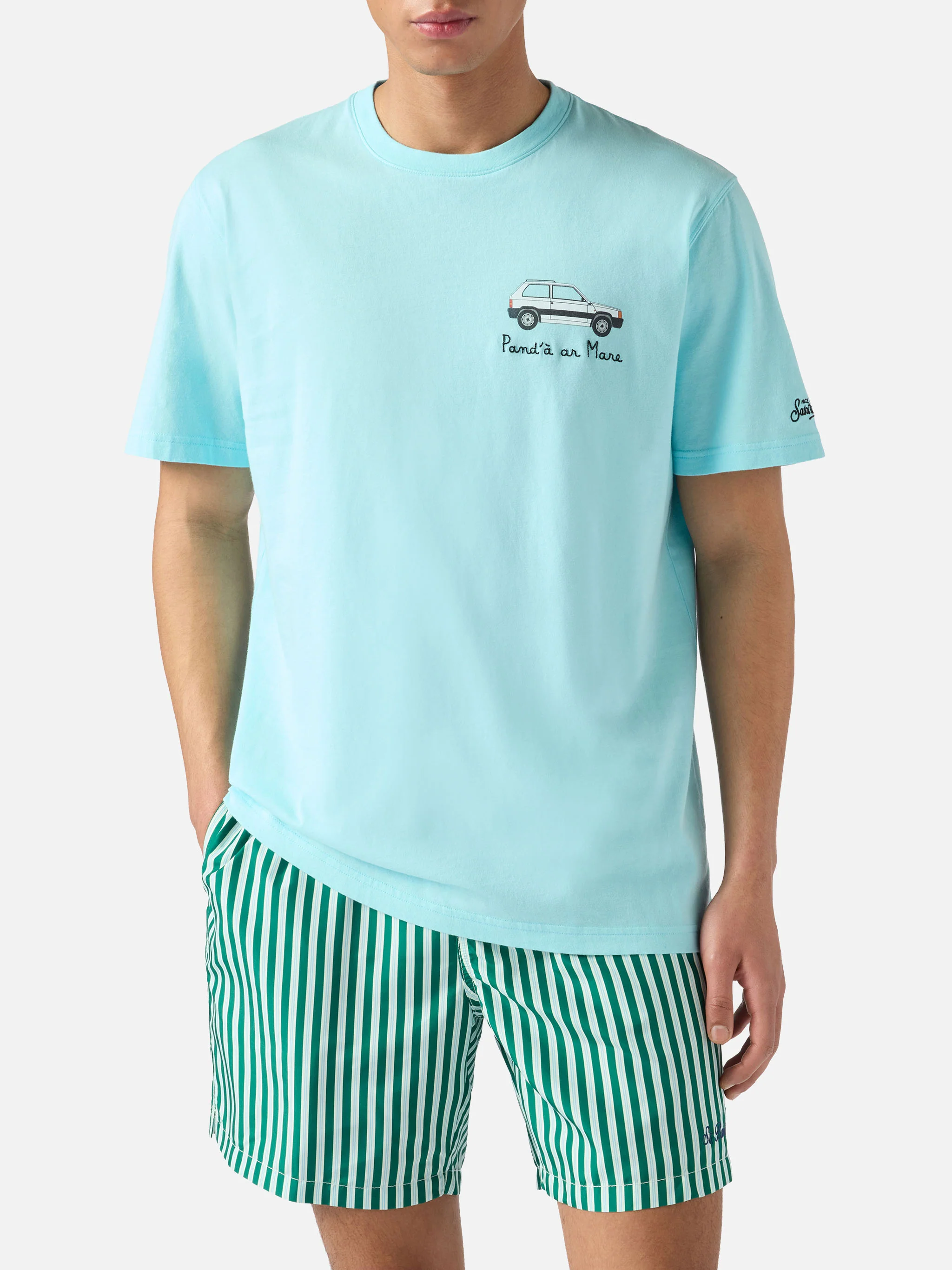 Soft turquoise Portofino T-shirt with Pand'à Ar Mare embroidery | Special Edition - Image 3