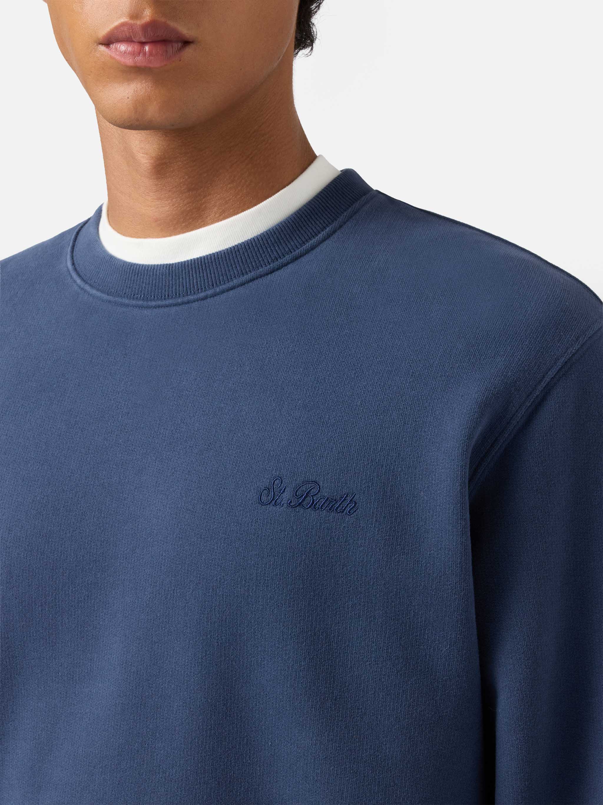 Soho cotton sweatshirt in navy blue with St. Barth embroidery - Image 2
