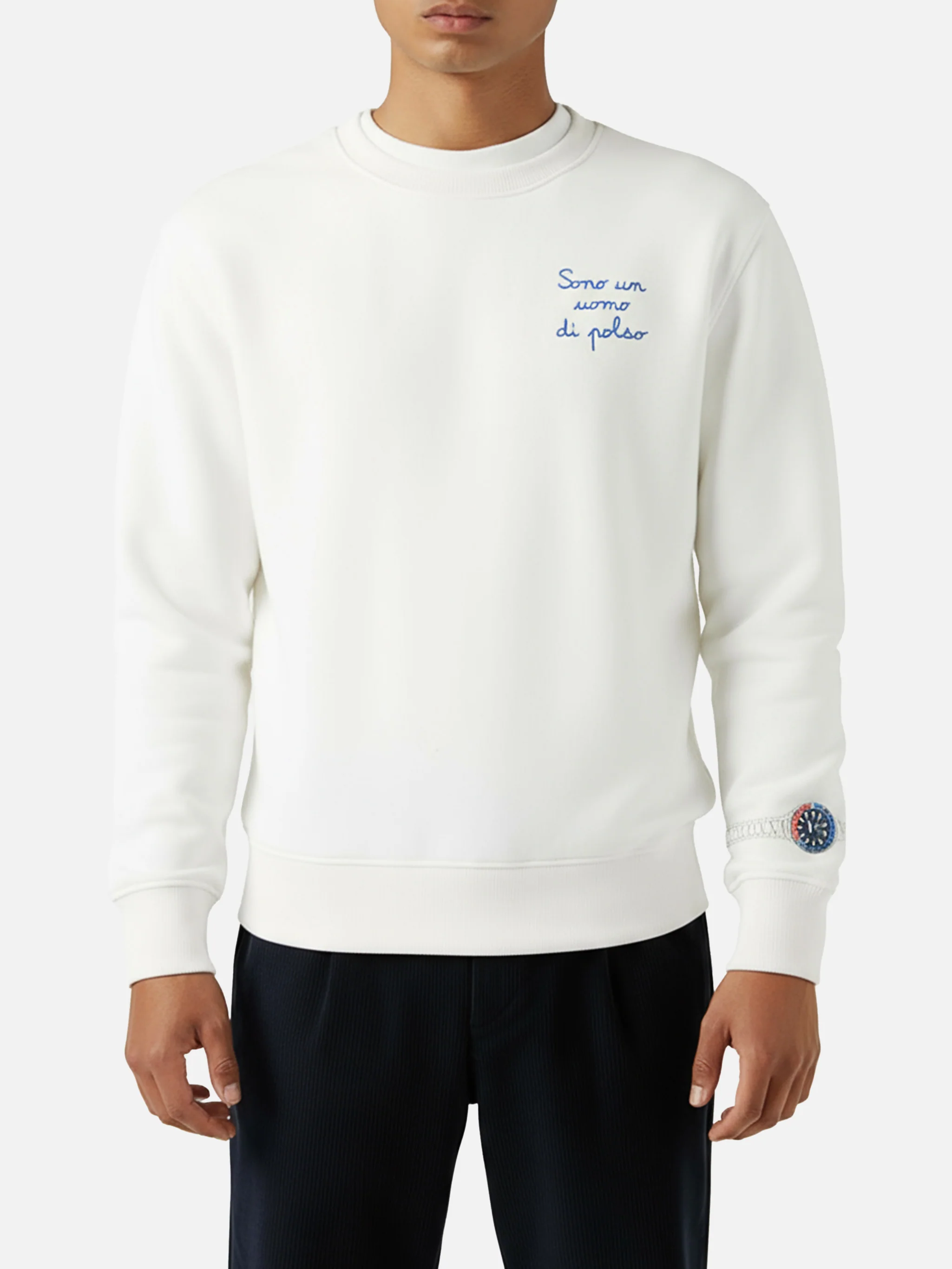 Soho cotton sweatshirt in white with wrist watch print and embroidery - Image 2