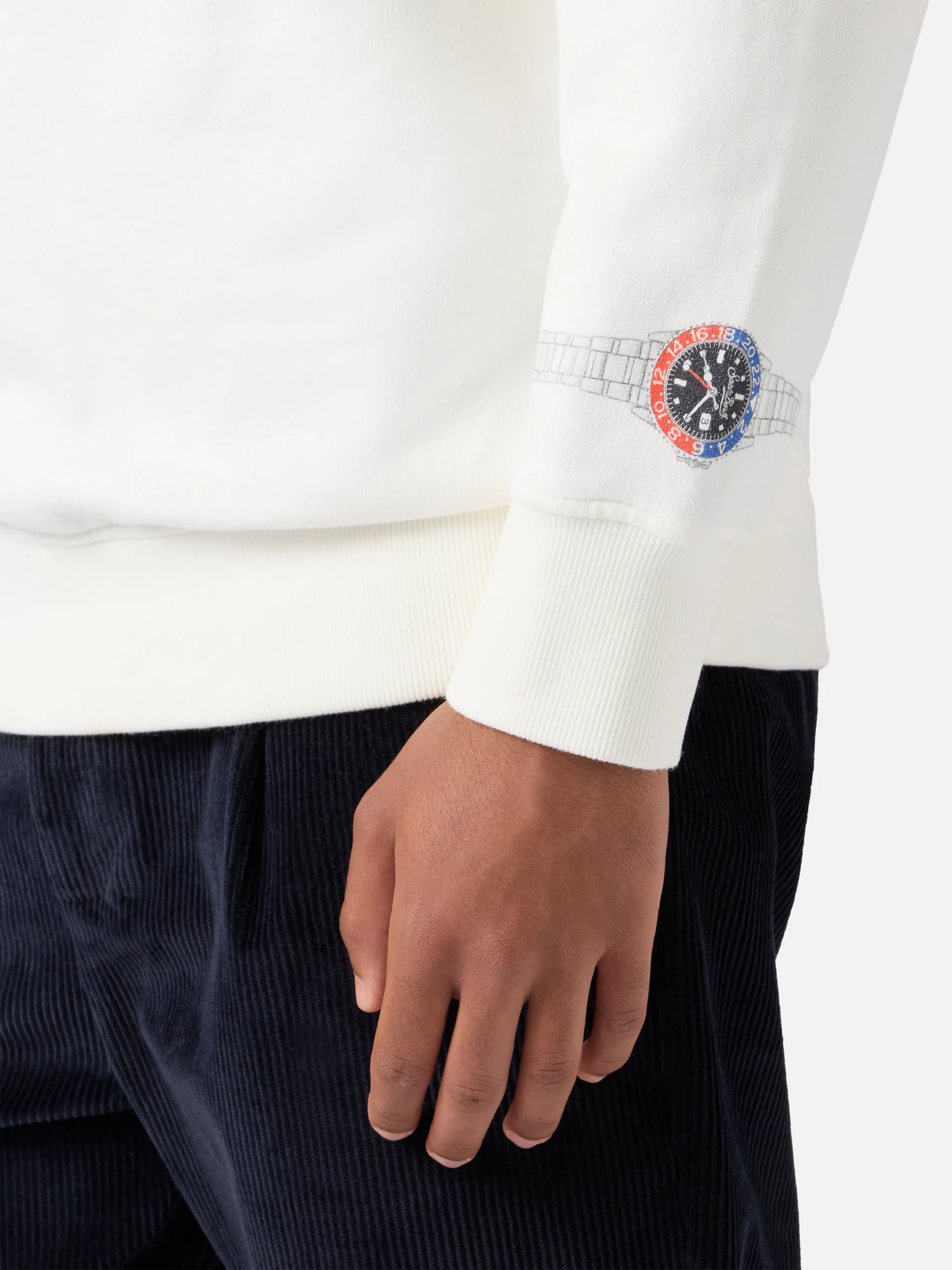 Soho cotton sweatshirt in white with wrist watch print and embroidery - Image 3