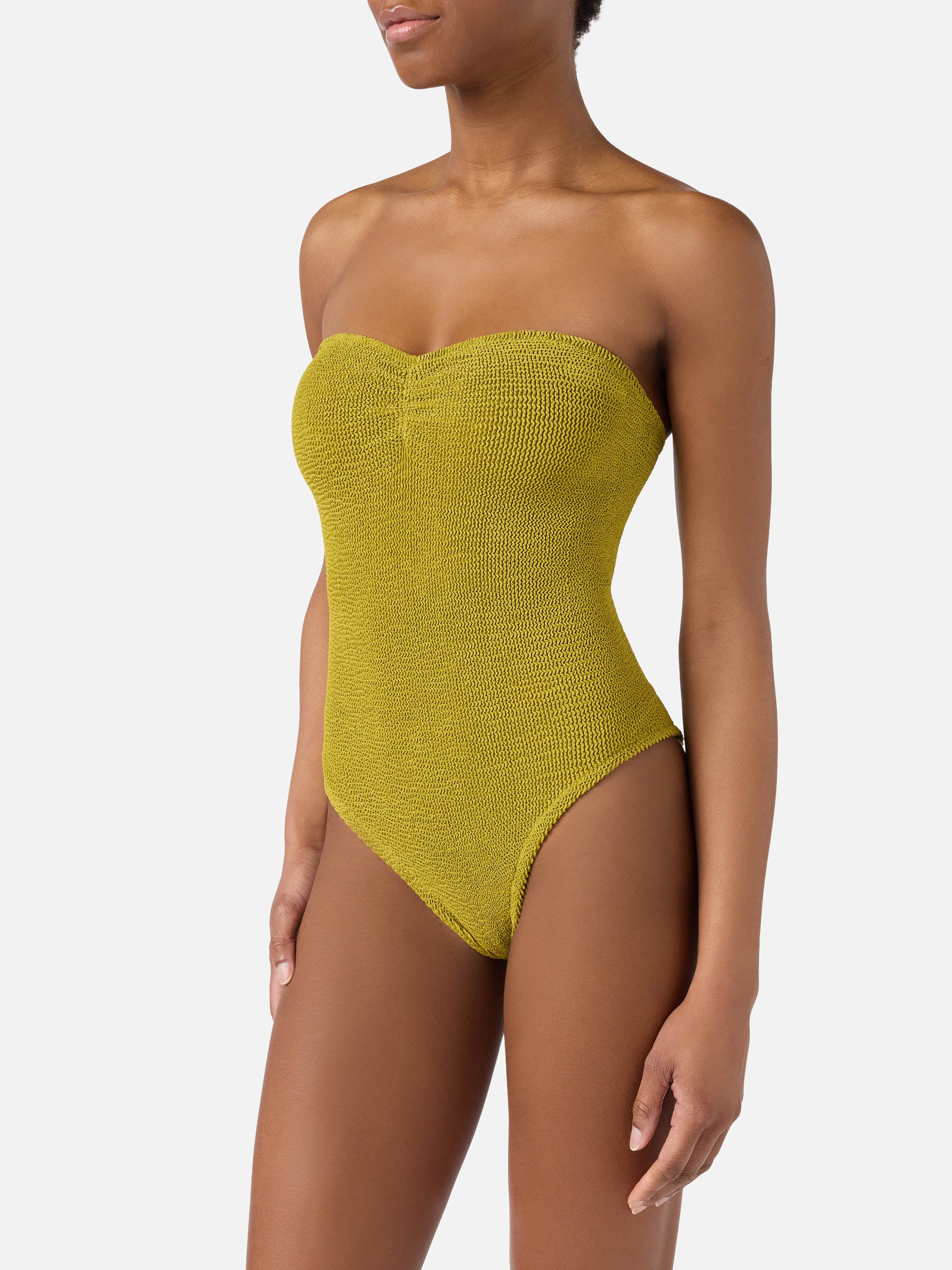 Soleil bandeau one-piece swimsuit in pistachio green crinkle fabric - Image 2