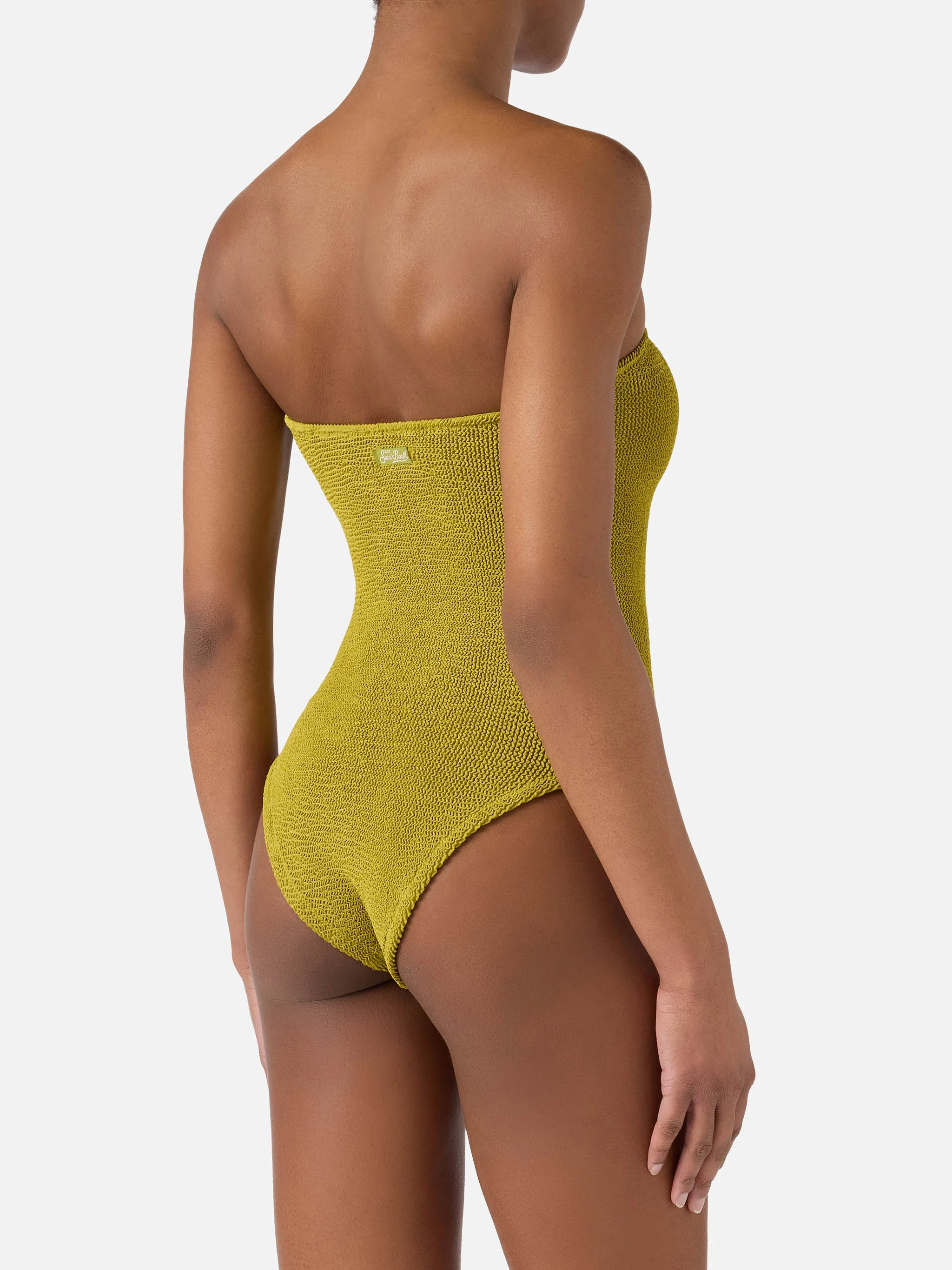 Soleil bandeau one-piece swimsuit in pistachio green crinkle fabric - Image 3