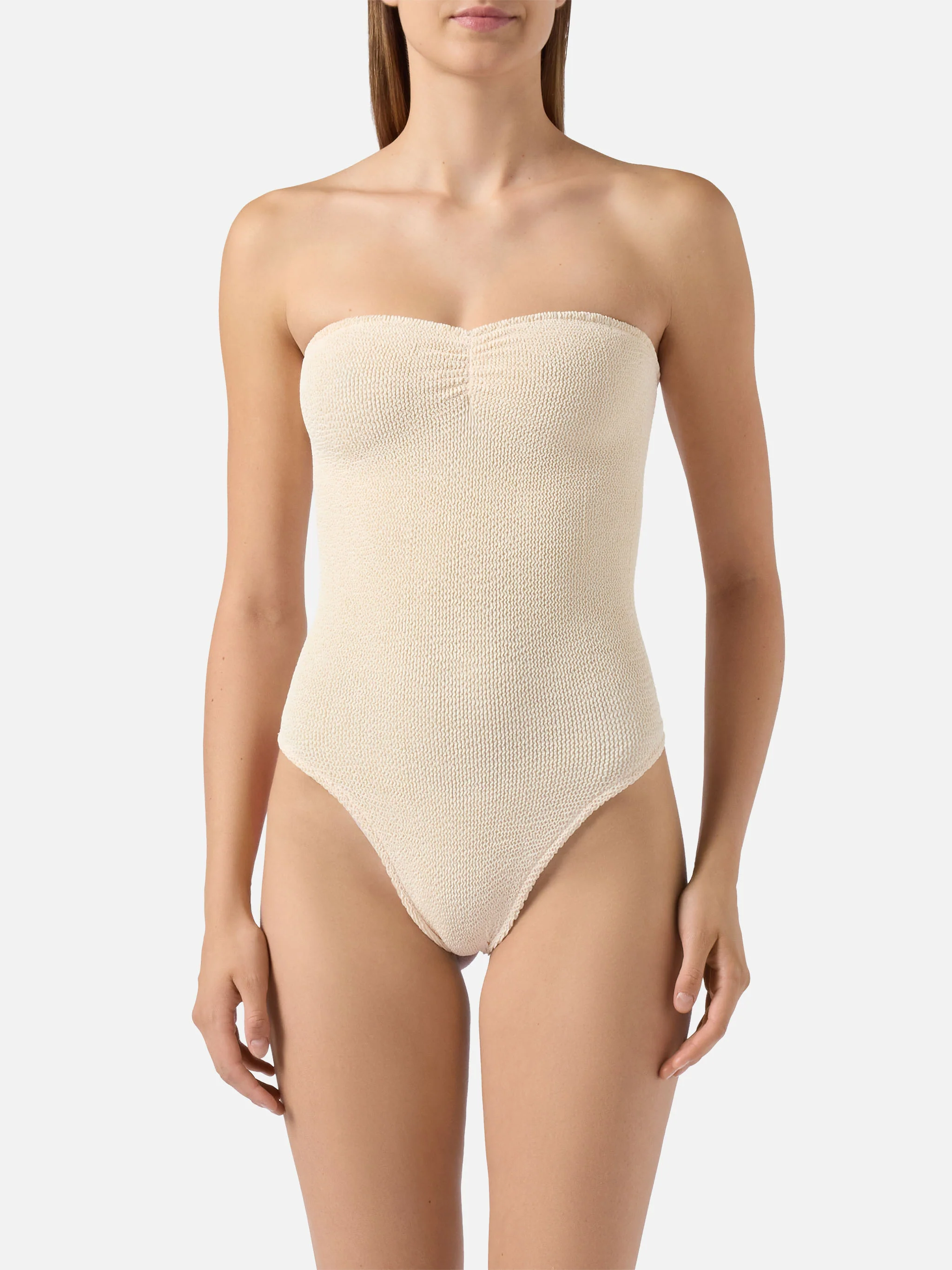 Soleil beige crinkle strapless one-piece swimsuit - Image 2