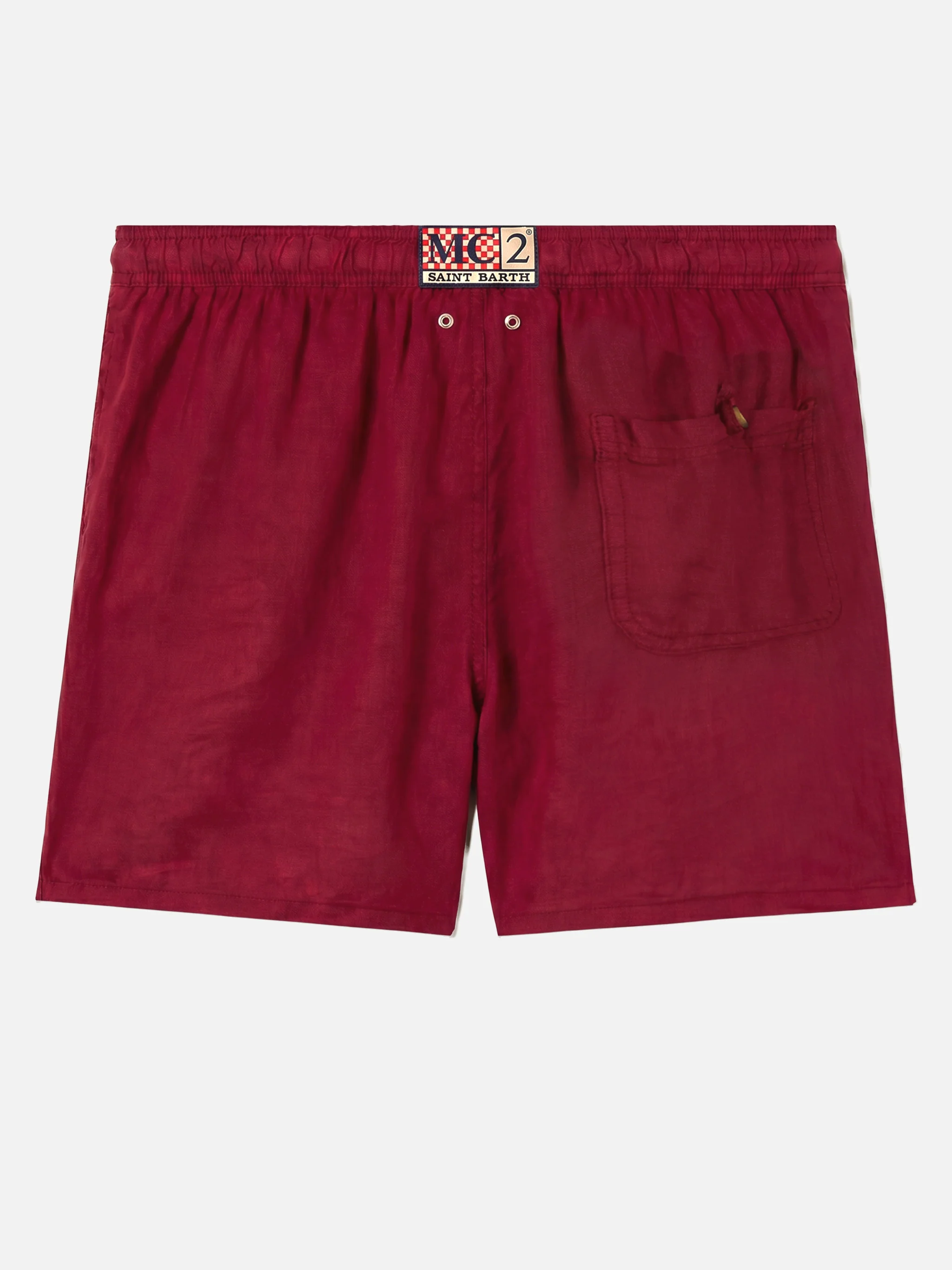 Gustavia burgundy plain-color linen swim shorts - Image 2