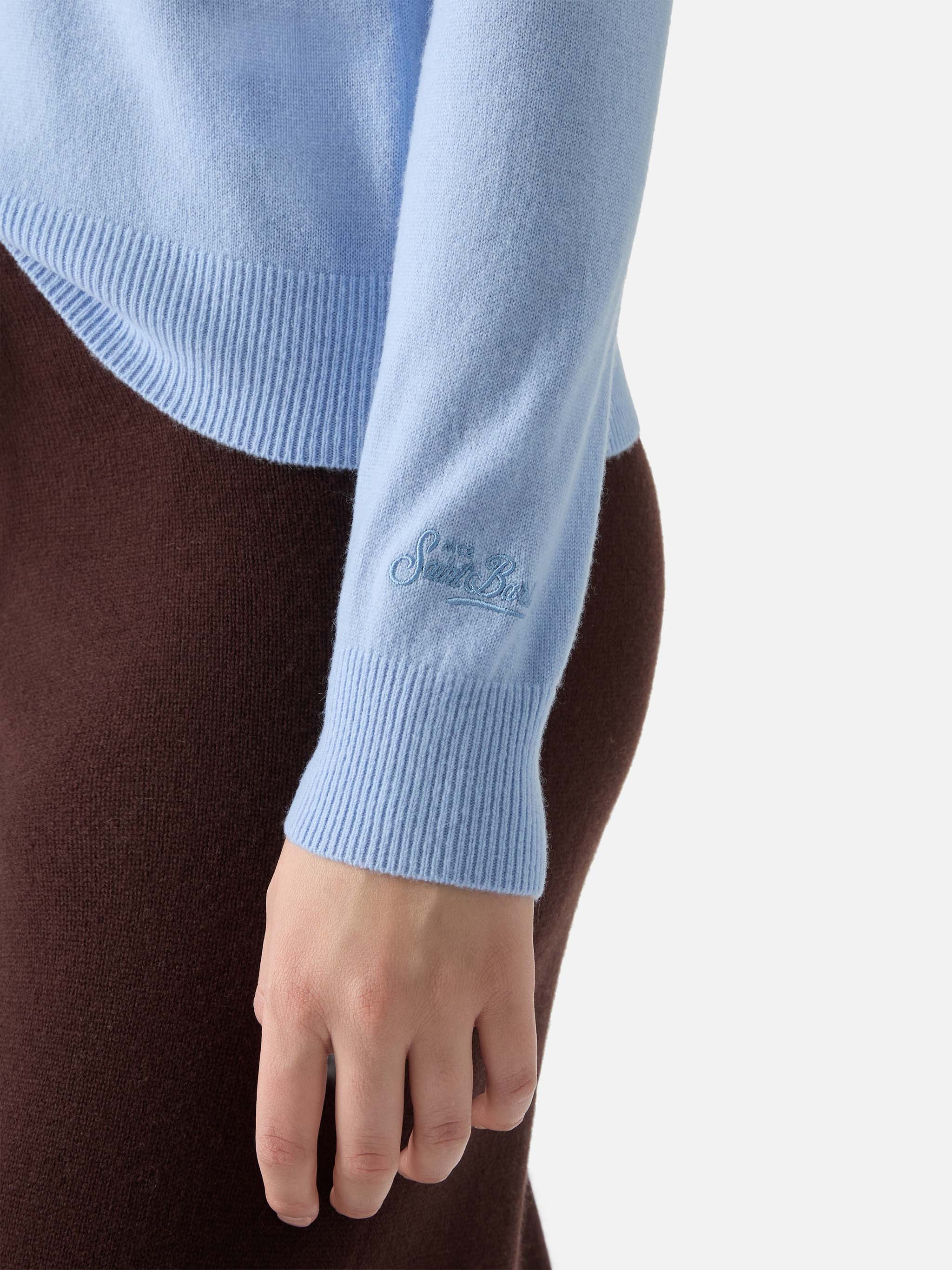 100% CASHMERE Sorbonne sweater in light blue - Image 4