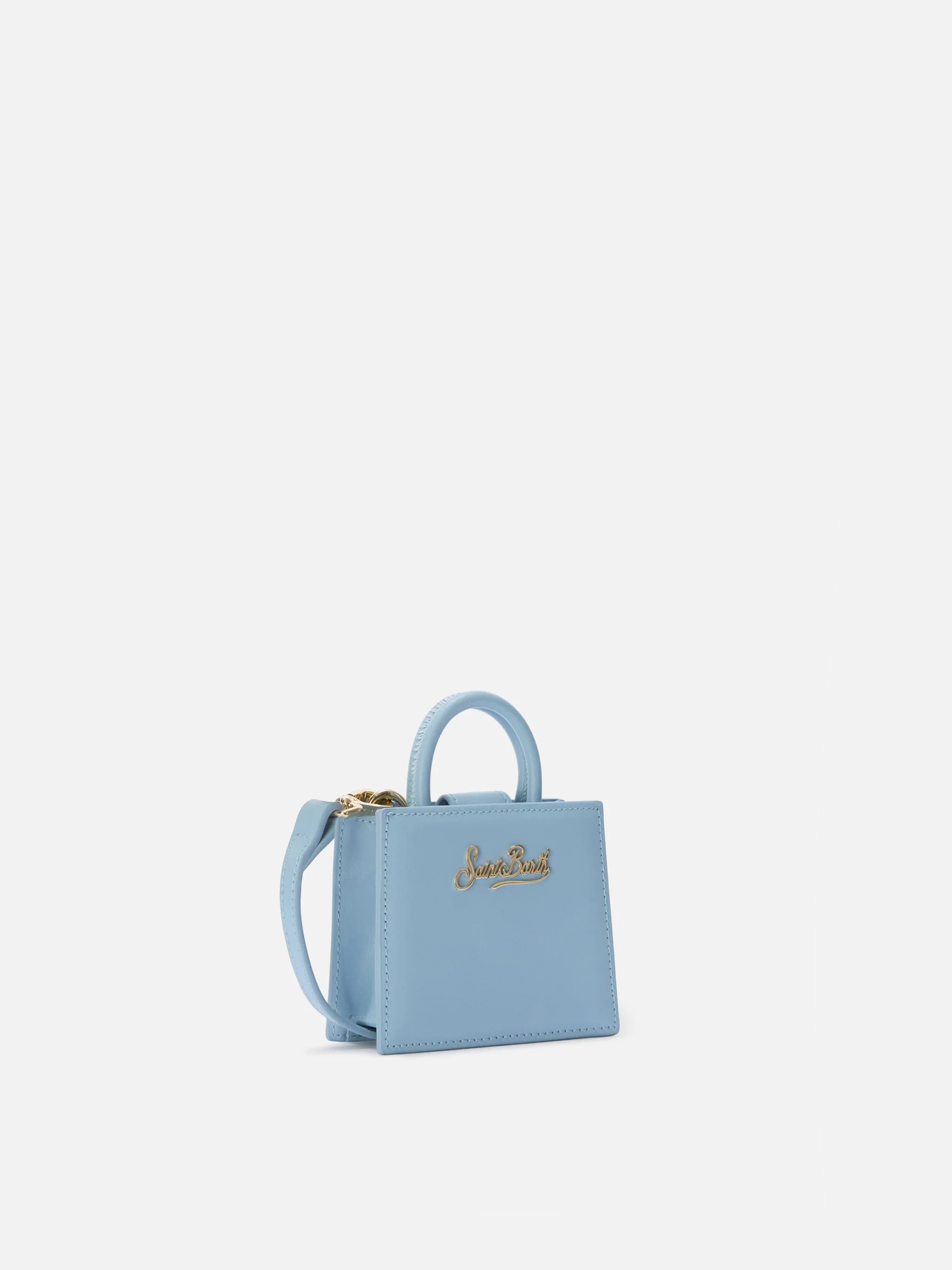 Structured Shop micro bag in light blue smooth leather with metal tag - Image 2