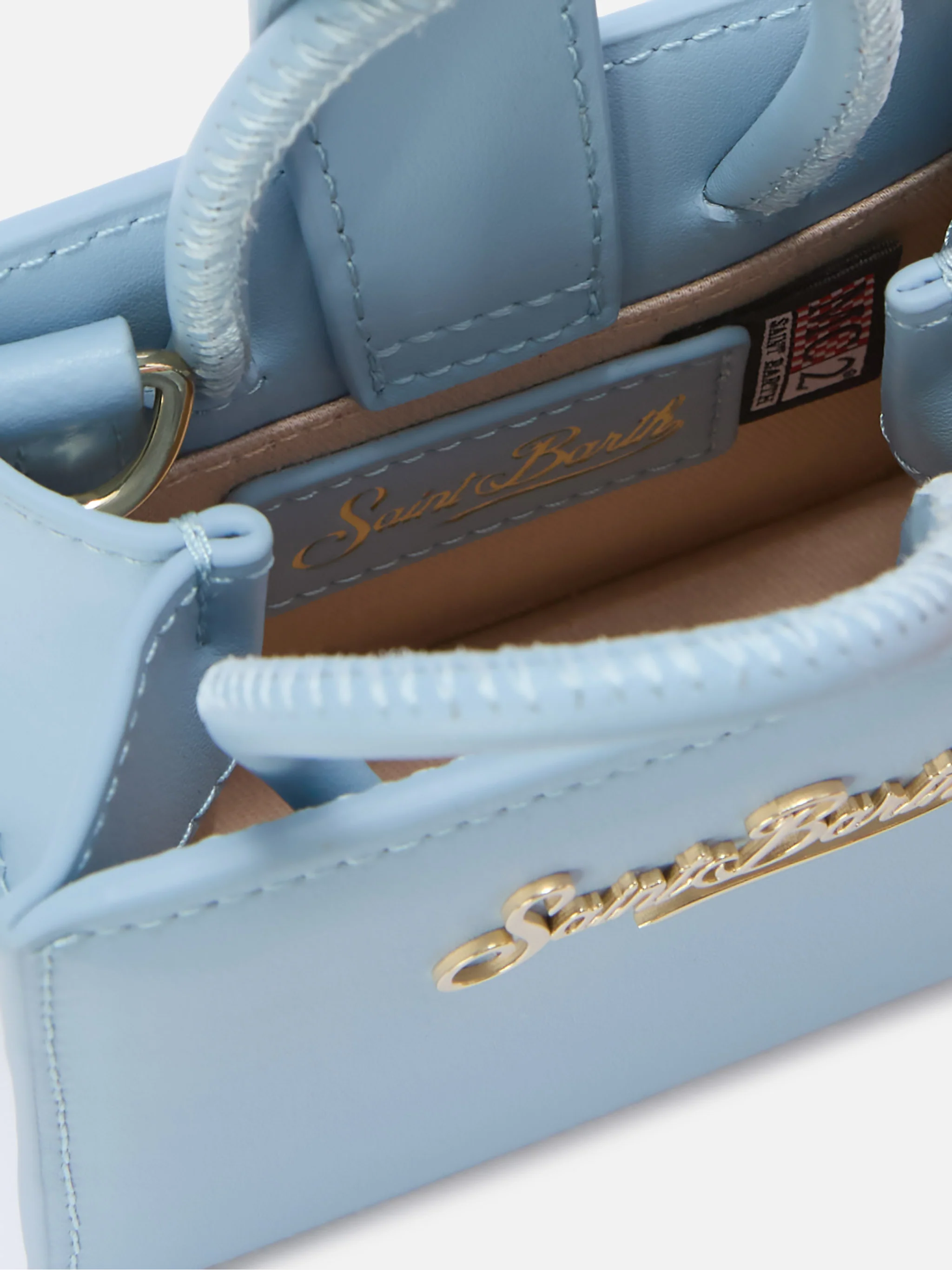 Structured Shop micro bag in light blue smooth leather with metal tag - Image 4