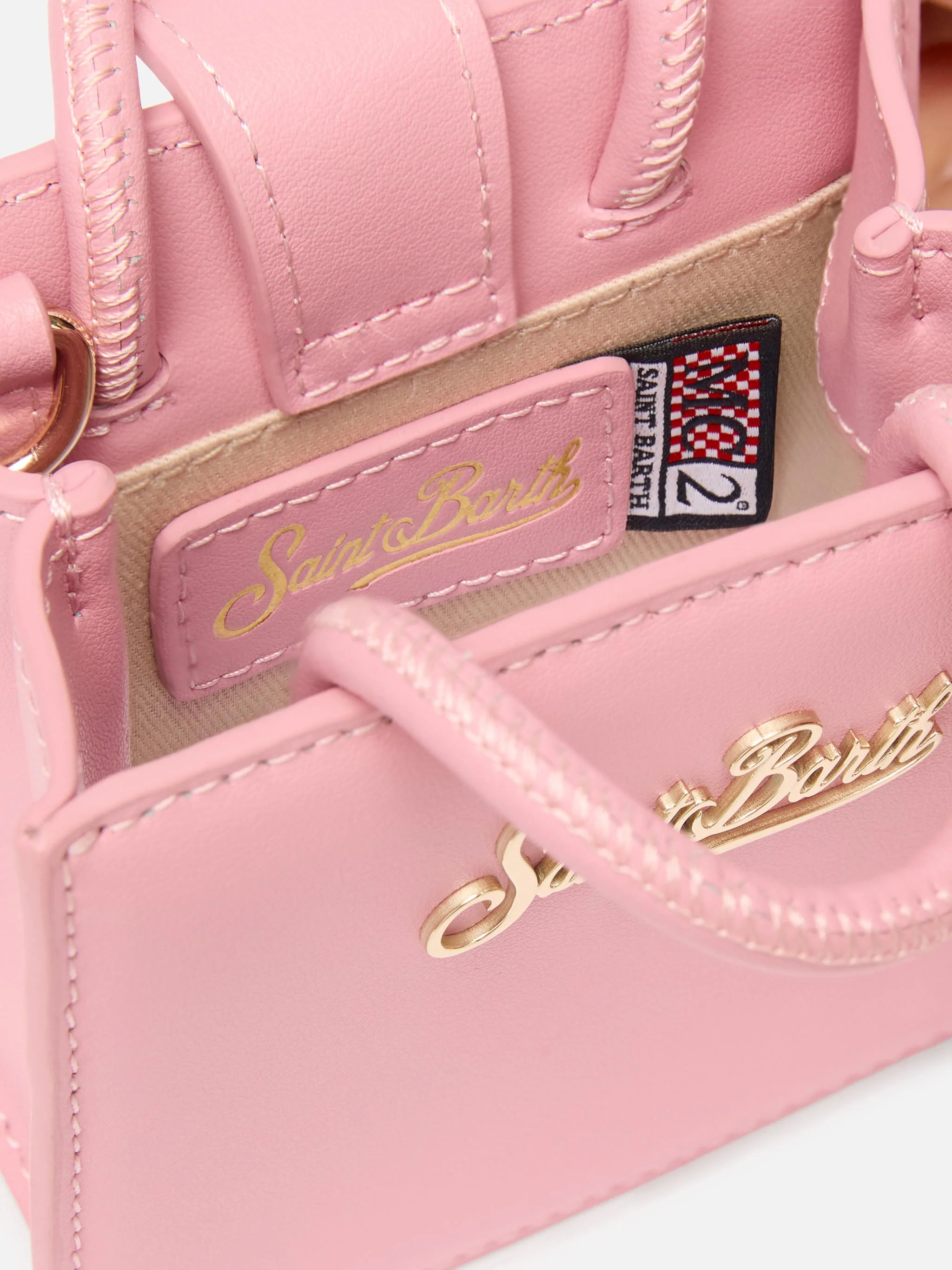 Structured Shop micro bag in pink smooth leather with metal tag - Image 5