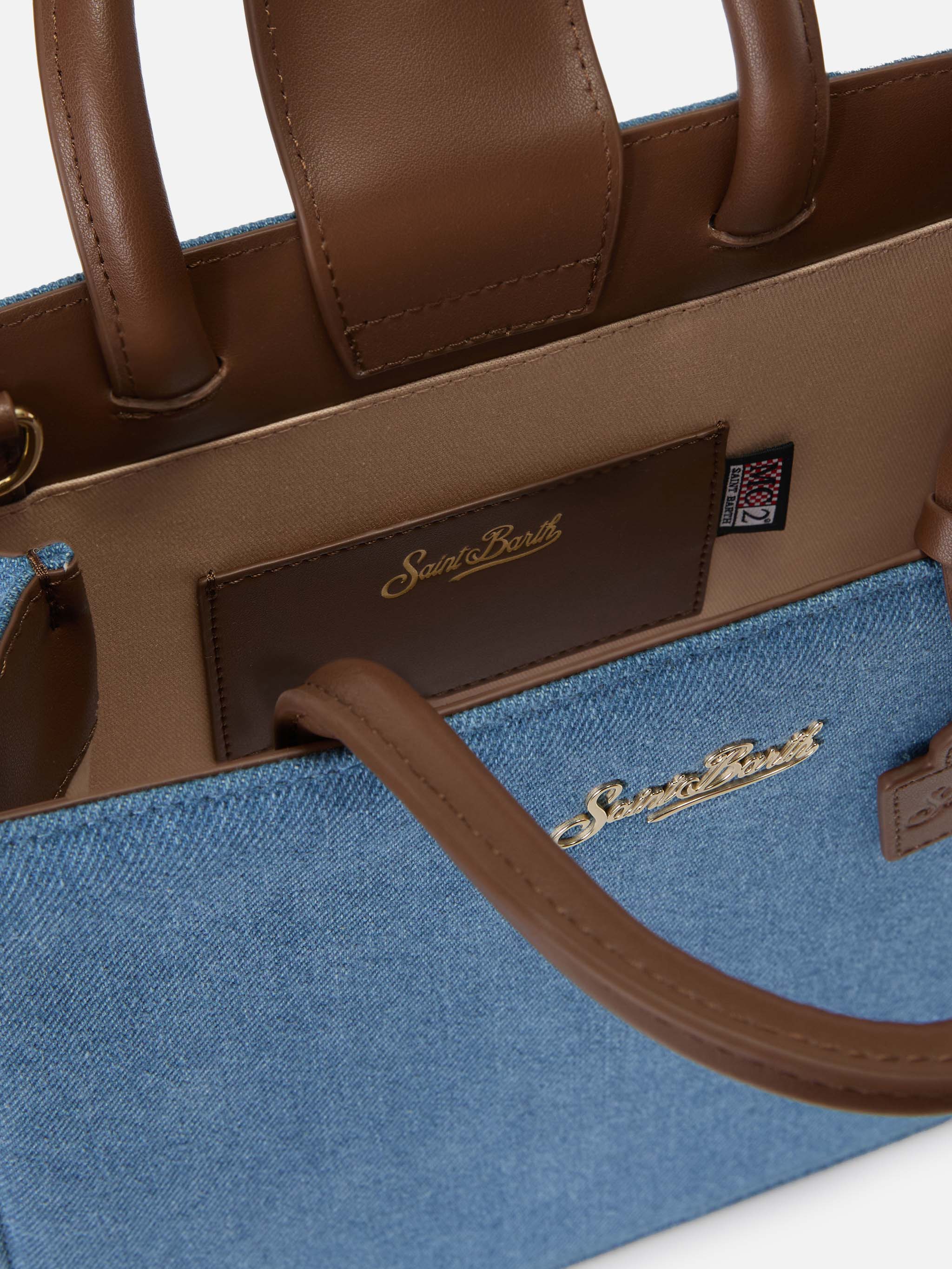 Structured Shop Midi bag in denim with leather details - Image 4