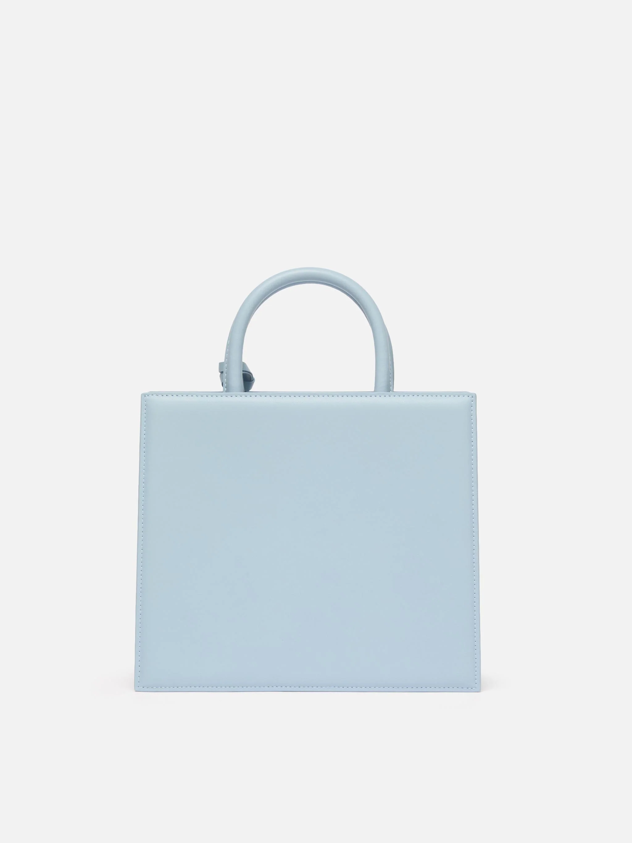 Structured Shop Midi bag in light blue smooth leather with metal tag - Image 4