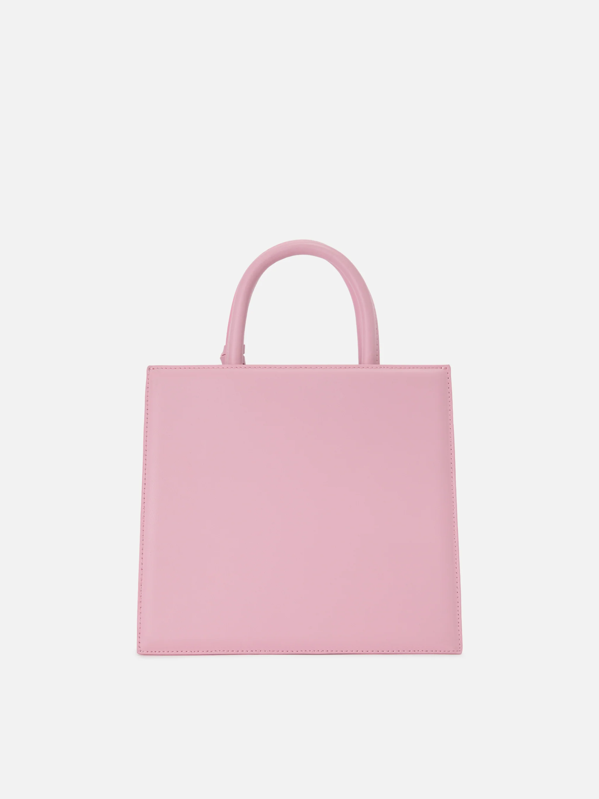 Structured Shop Midi bag in pink smooth leather with metal tag - Image 3