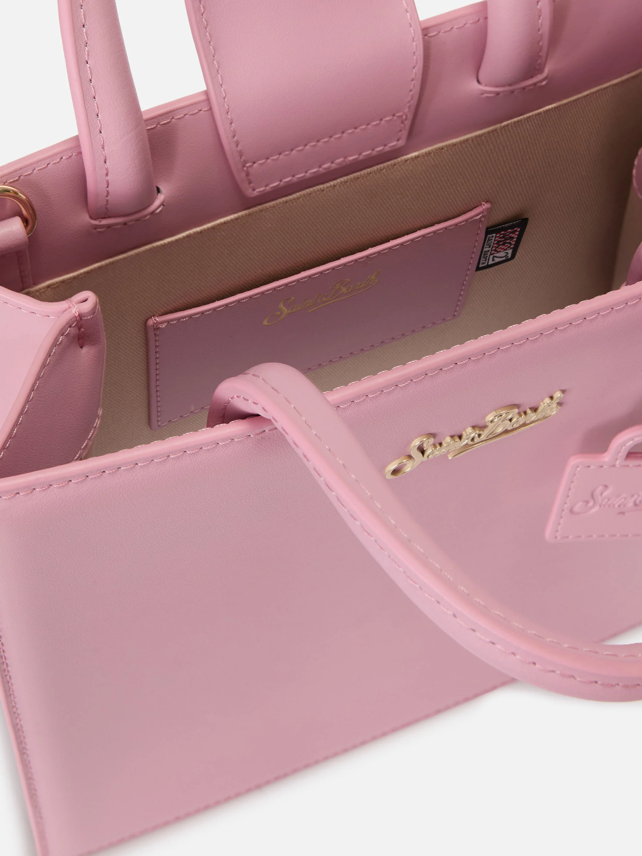 Structured Shop Midi bag in pink smooth leather with metal tag - Image 4