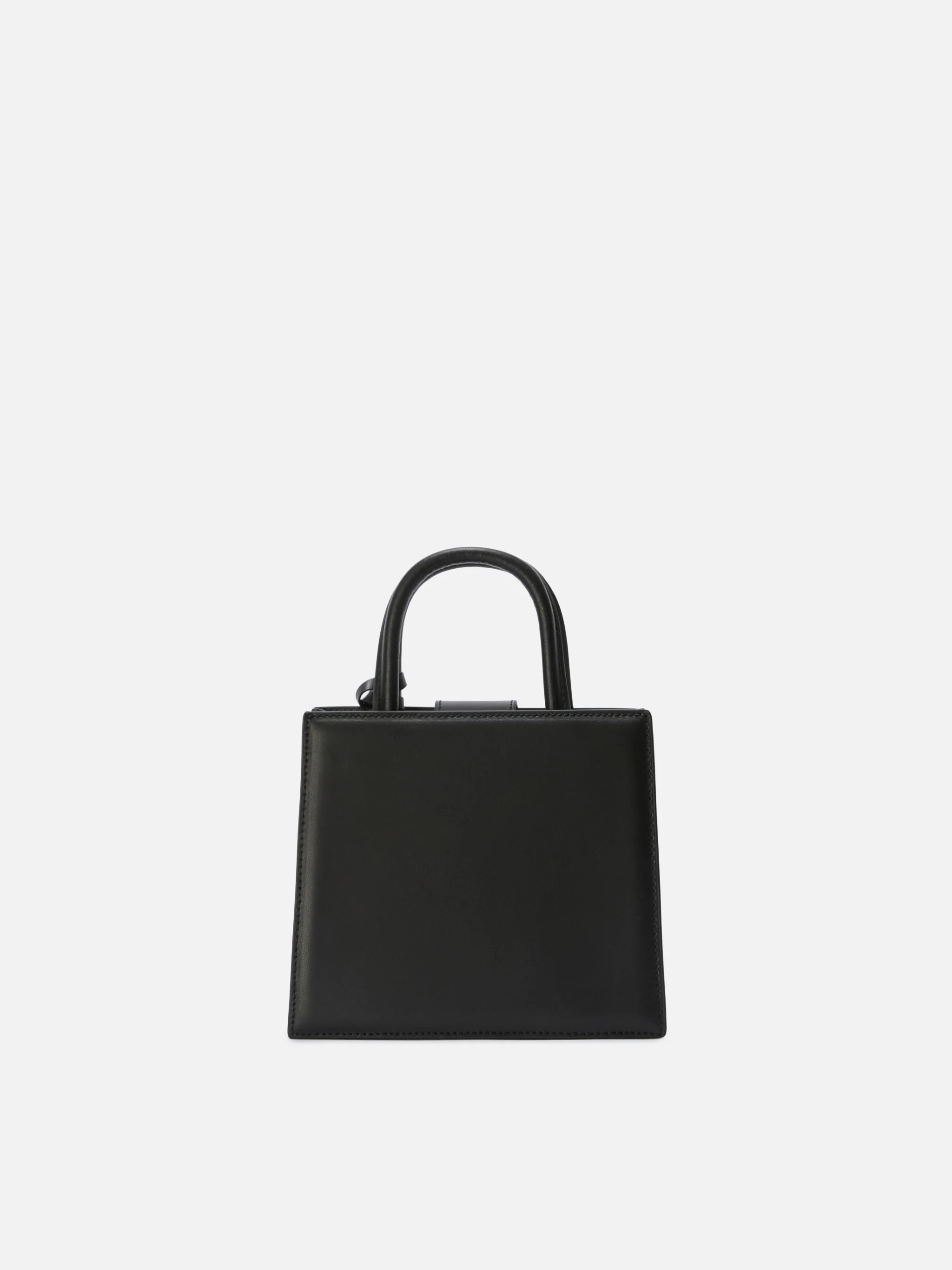 Structured Shop mini bag in black smooth leather with metal tag - Image 3