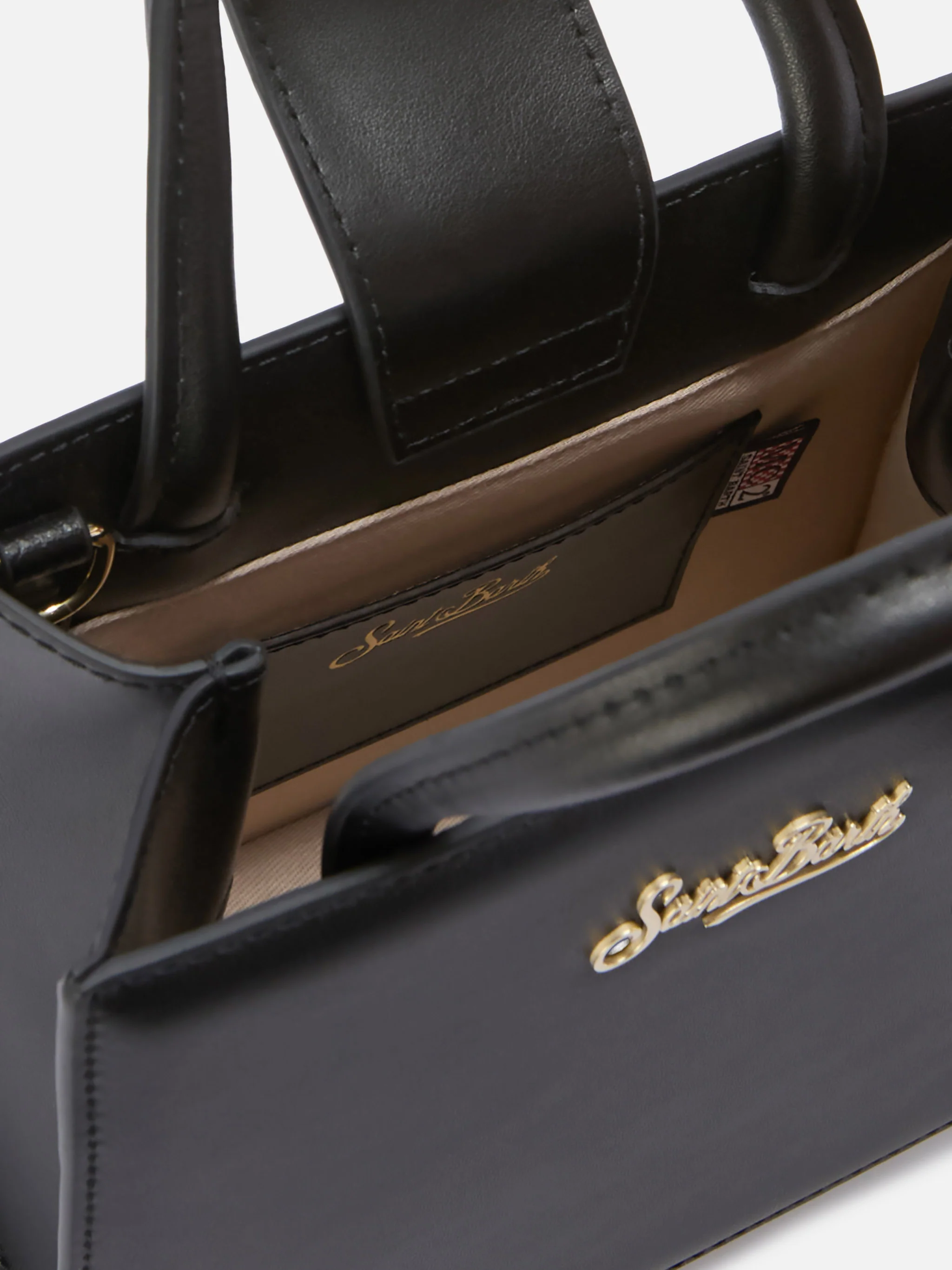 Structured Shop mini bag in black smooth leather with metal tag - Image 4