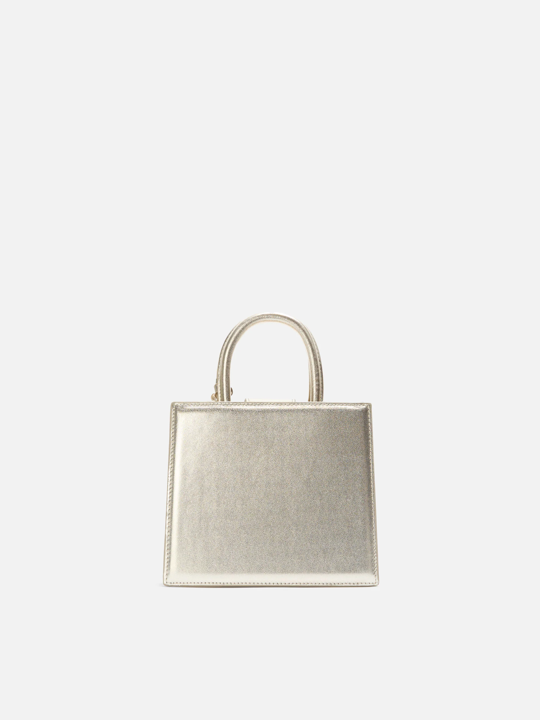 Structured Shop Mini bag in gold laminated leather with metal tag - Image 4