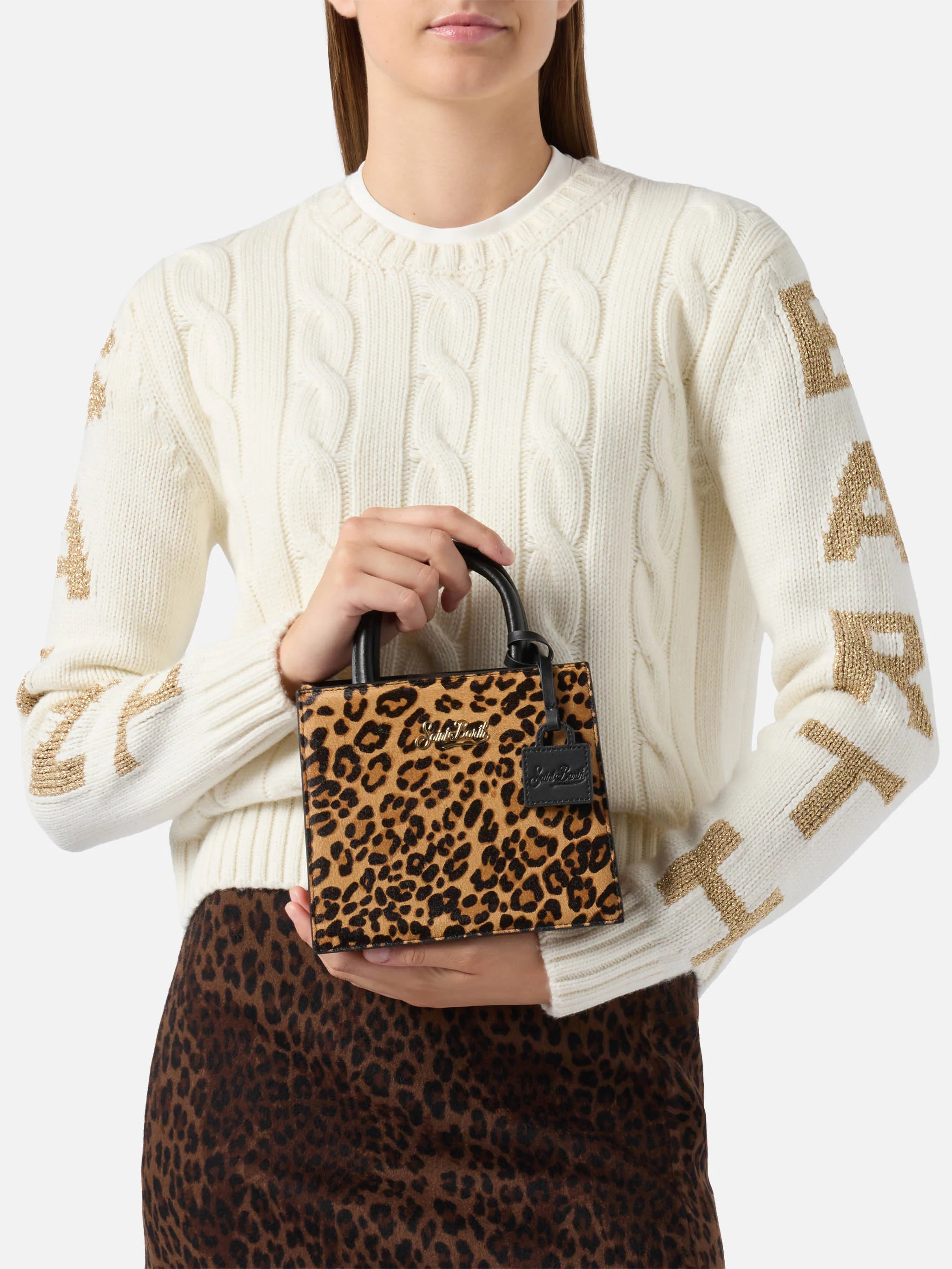 Structured Shop Mini bag in leopard pony hair with metal tag - Image 2