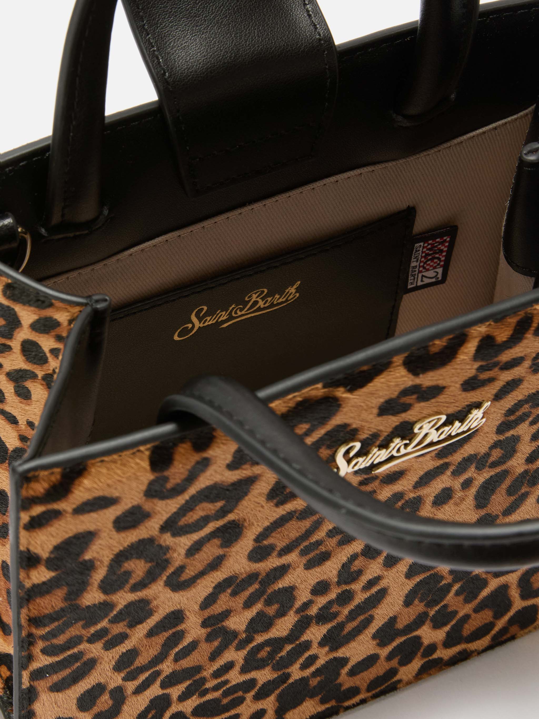 Structured Shop Mini bag in leopard pony hair with metal tag - Image 5