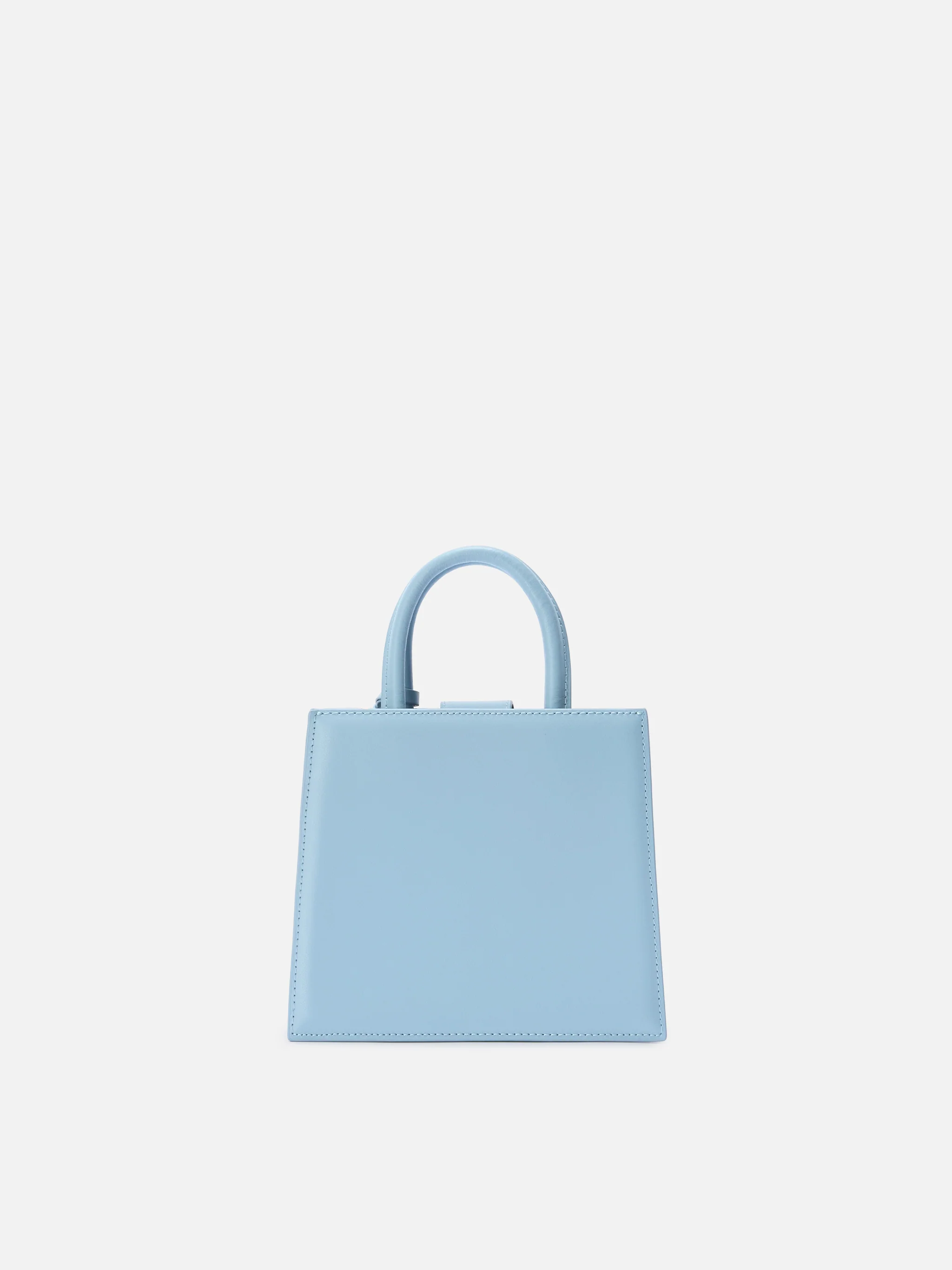 Structured Shop mini bag in light blue smooth leather with metal tag - Image 4