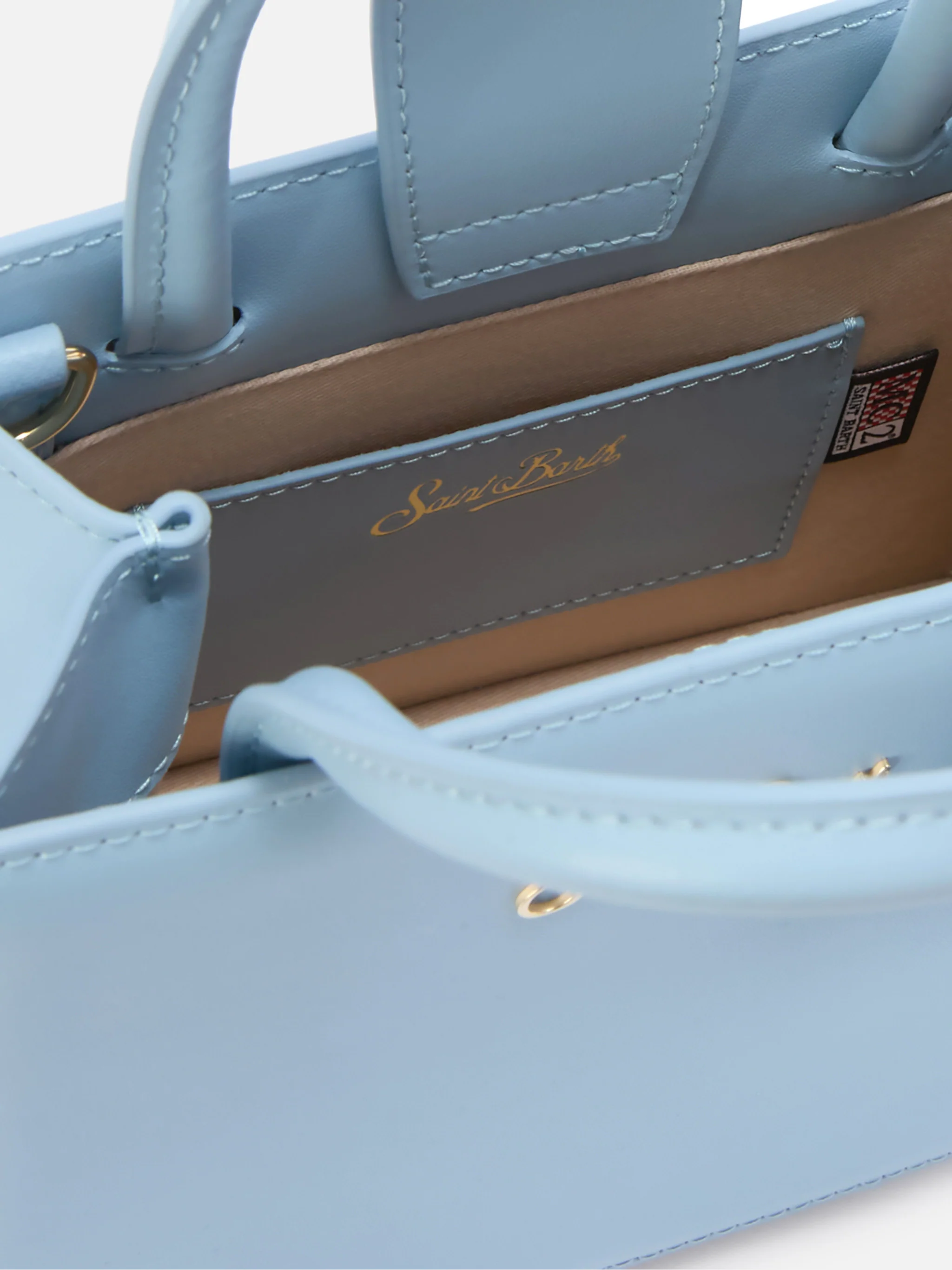 Structured Shop mini bag in light blue smooth leather with metal tag - Image 5