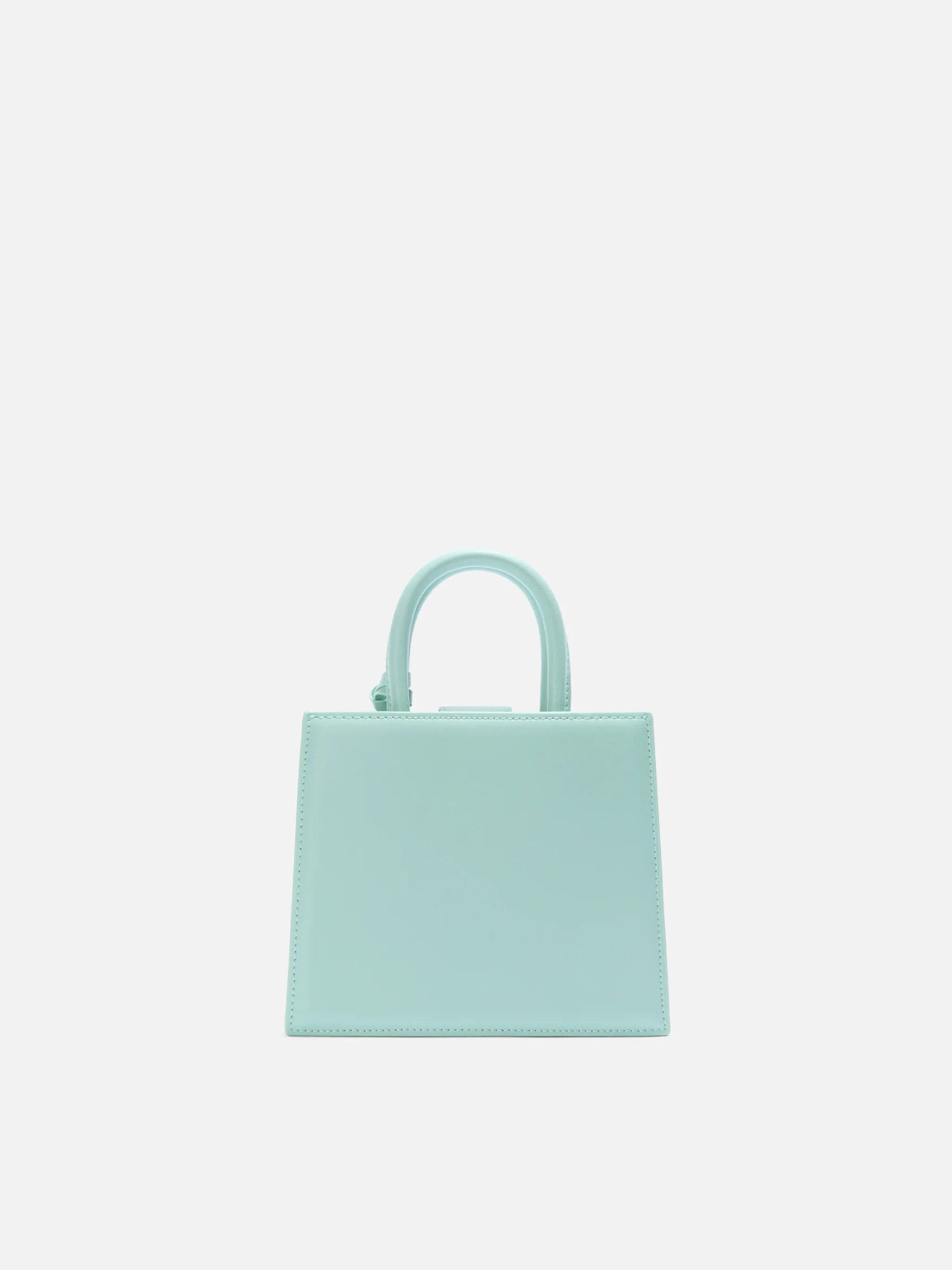 Structured Shop mini bag in mint green smooth leather with metal tag - Image 4