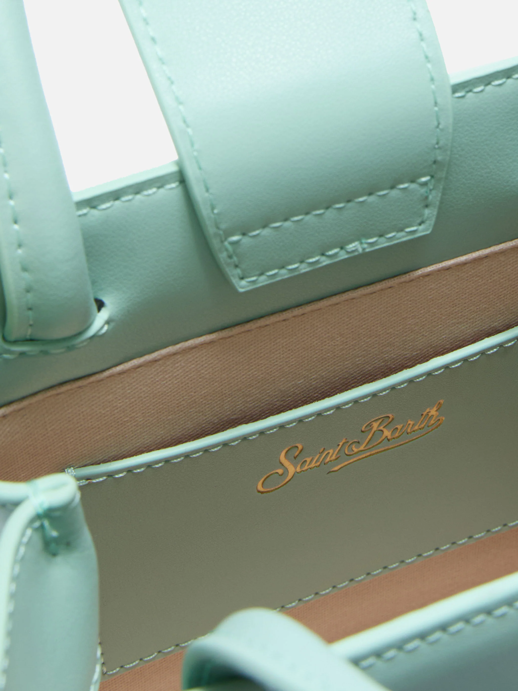 Structured Shop mini bag in mint green smooth leather with metal tag - Image 5