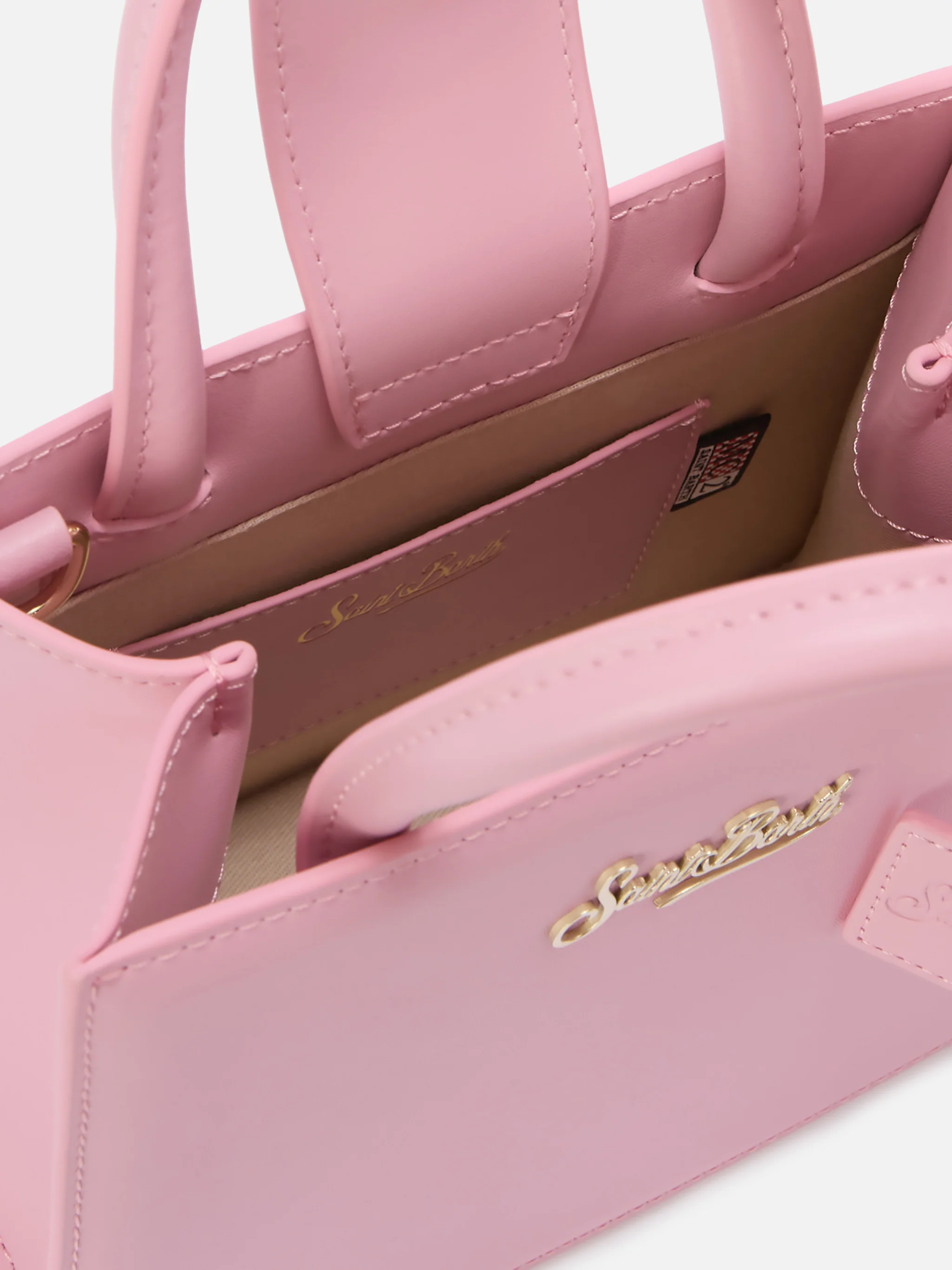 Structured Shop mini bag in pink smooth leather with metal tag - Image 5