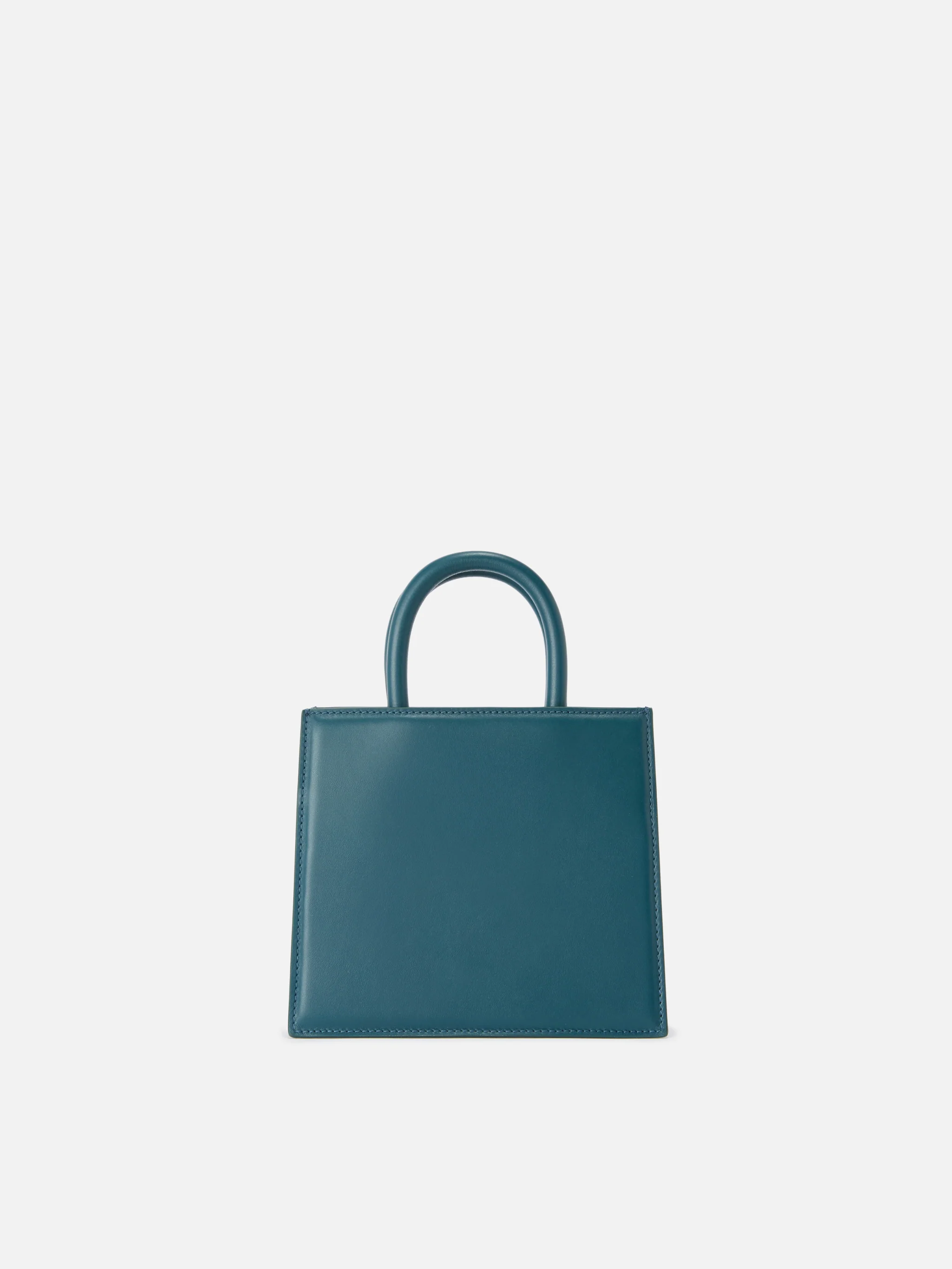 Structured Shop mini bag in teal green smooth leather with metal tag - Image 3