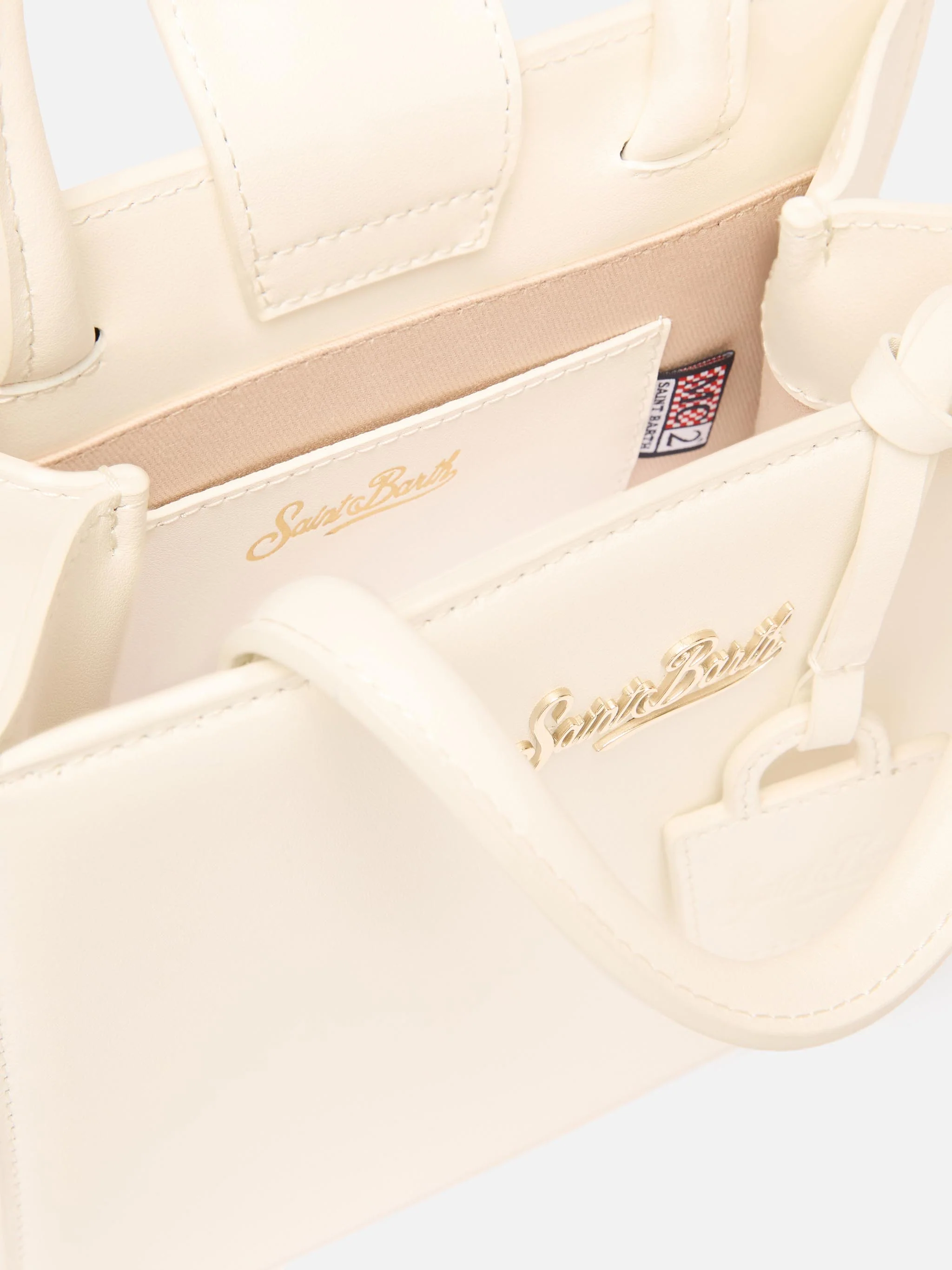Structured Shop mini bag in white smooth leather with metal tag - Image 5