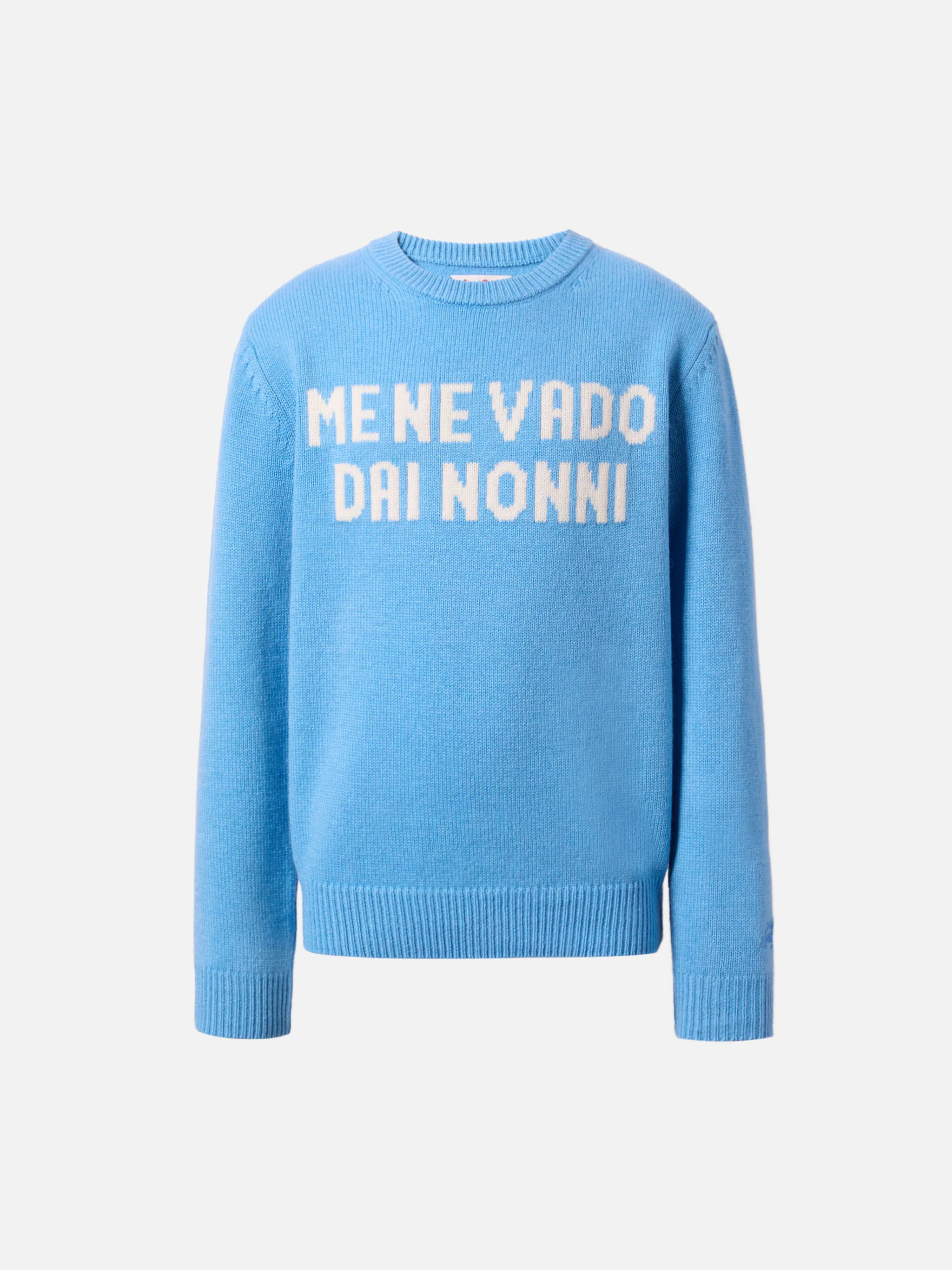 Crewneck Douglas in cashmere blend with Me ne vado dai nonni jacquard