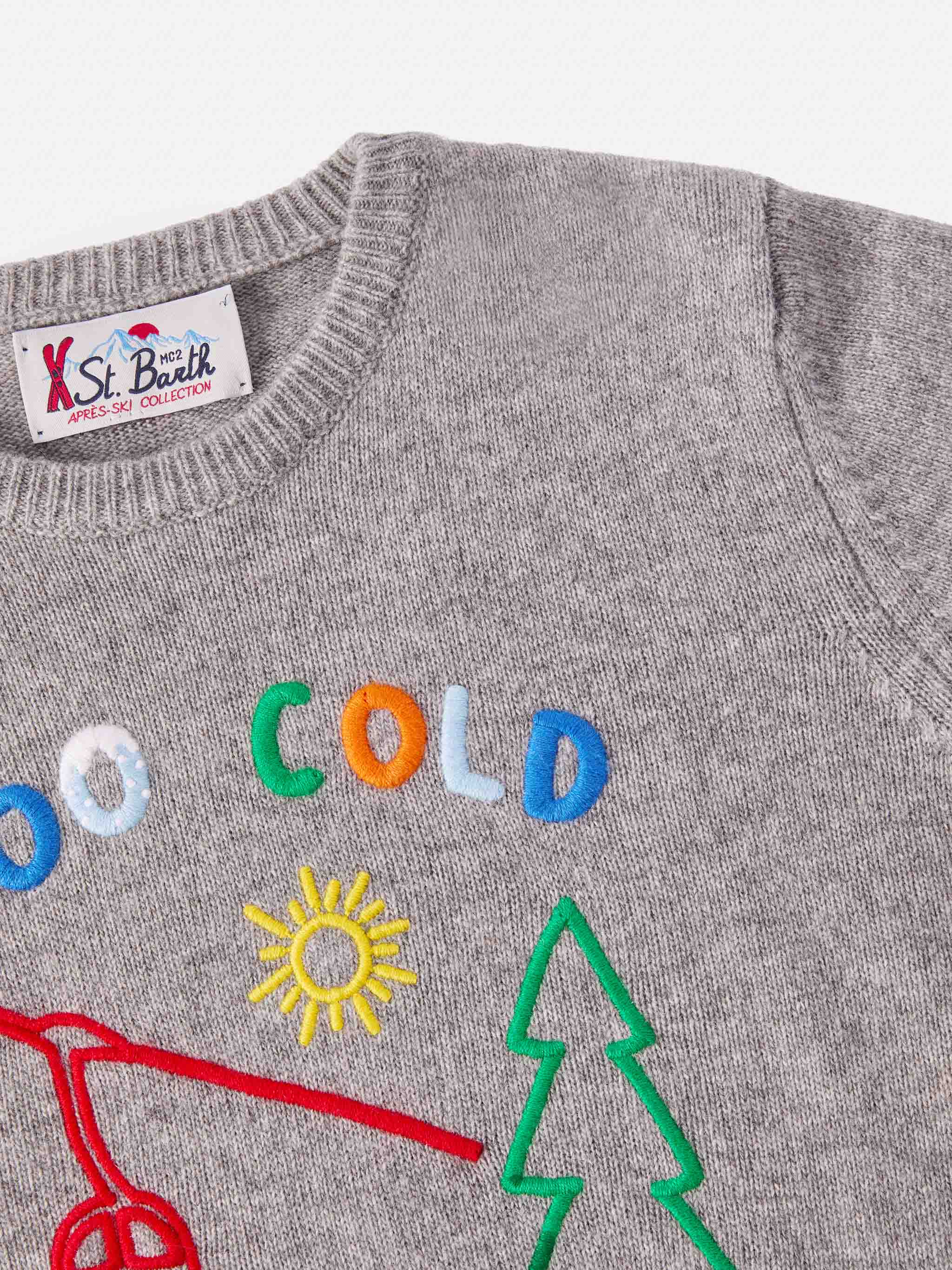 Crewneck Douglas in cashmere blend with Too Cold for School embroidery - Image 2