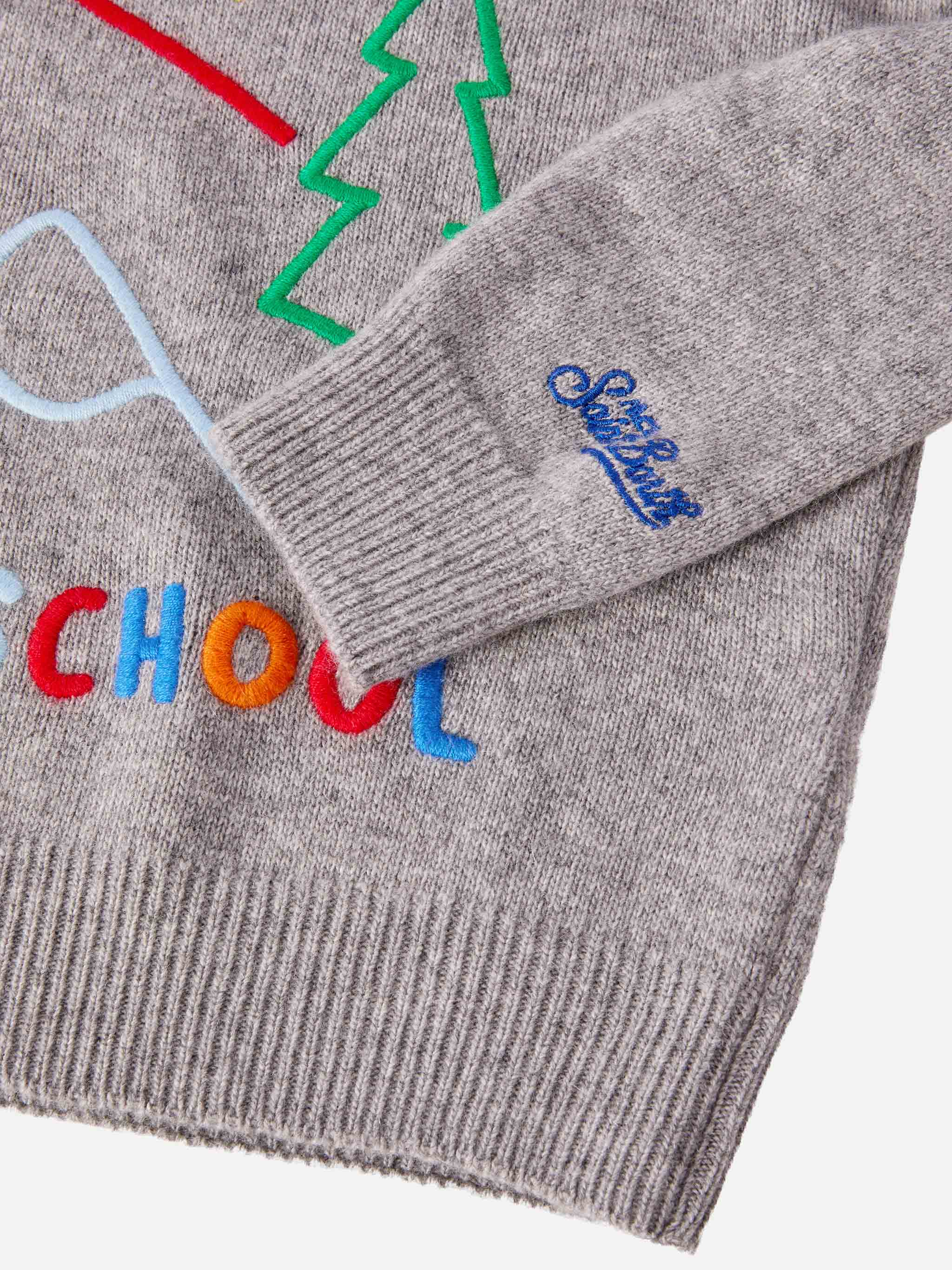 Crewneck Douglas in cashmere blend with Too Cold for School embroidery - Image 3