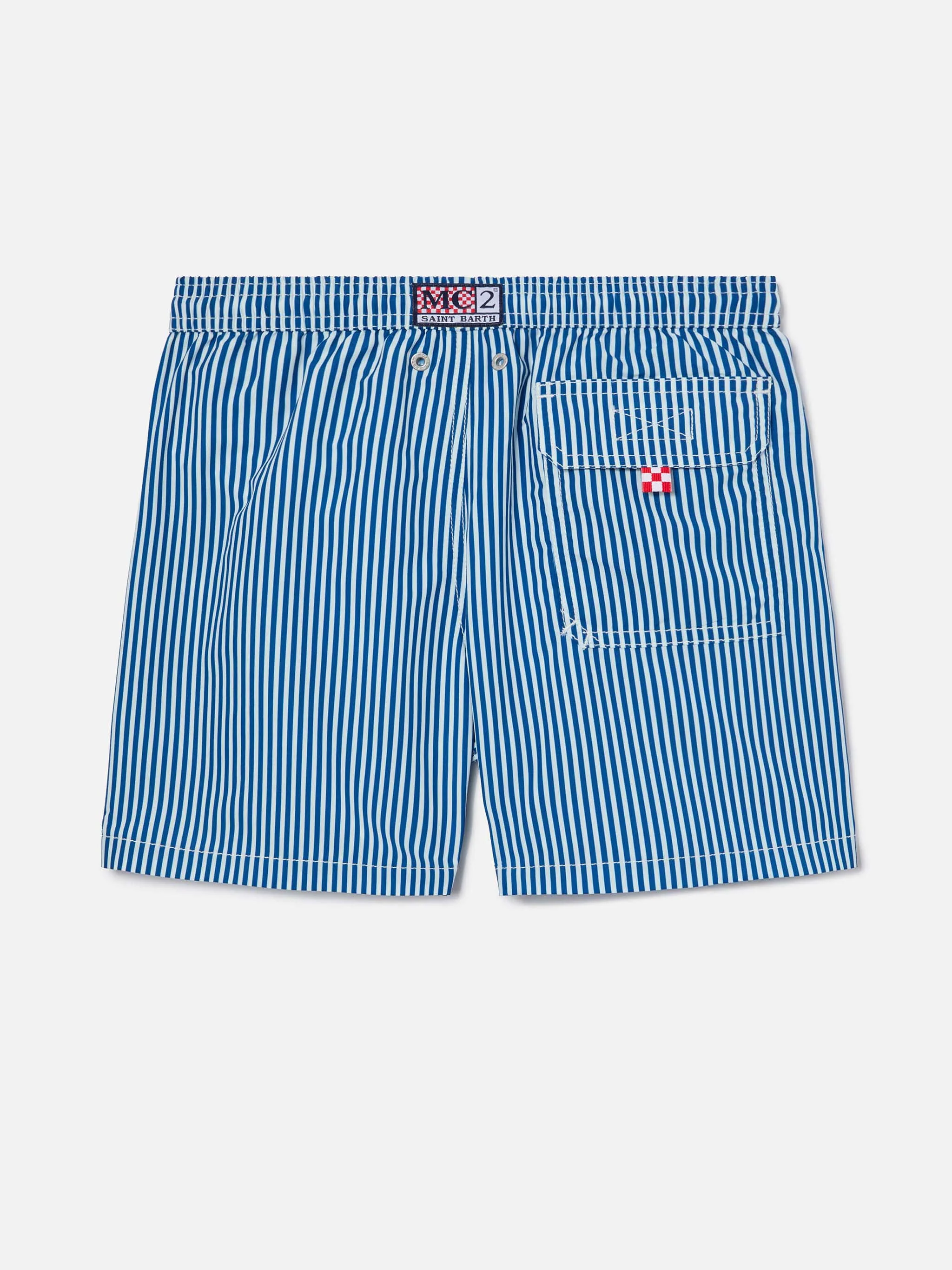 Syros Jr swim shorts thin striped with St. Barth embroidery - Image 2