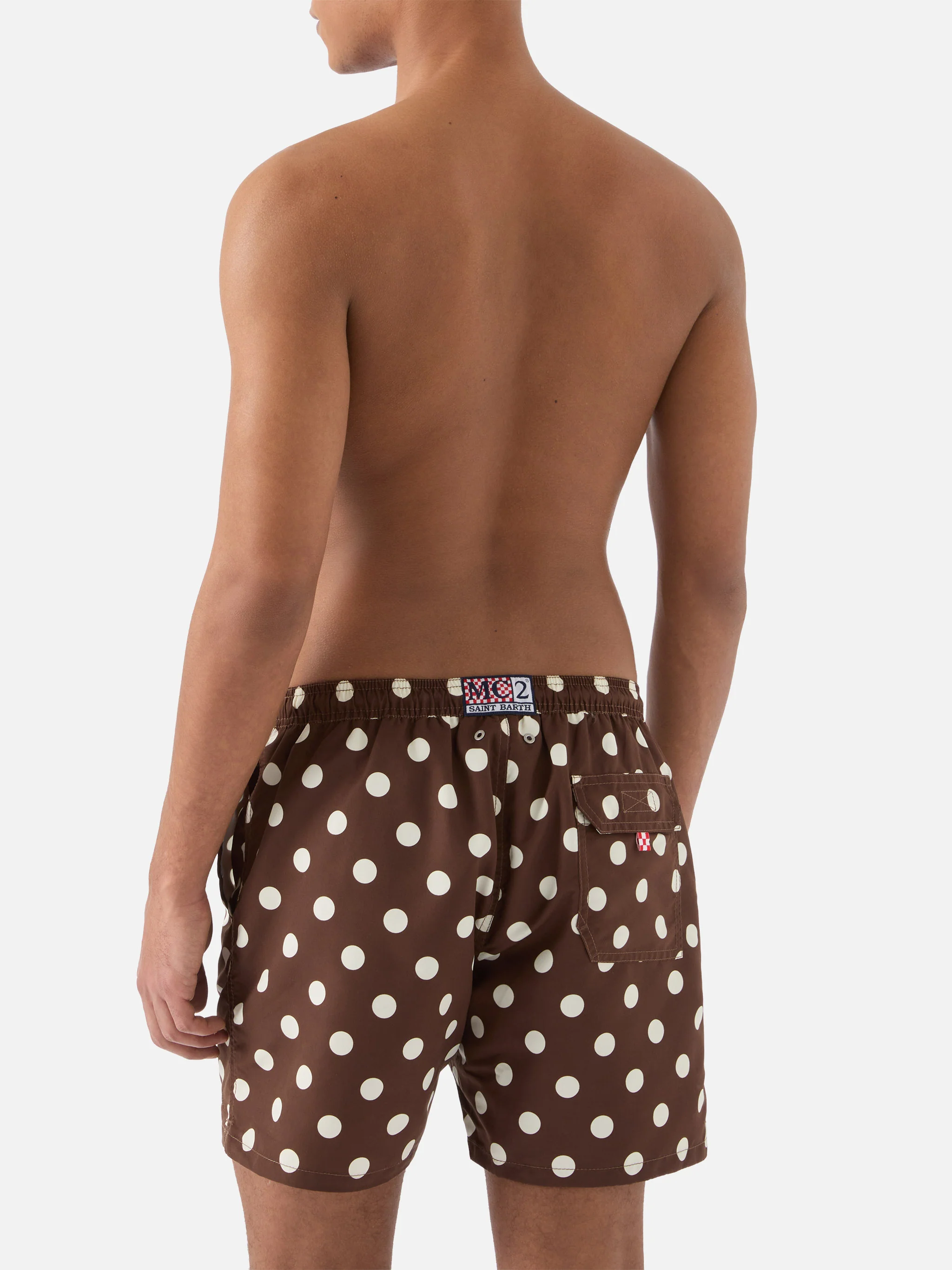 Syros swim shorts in brown with polka dot embroidery - Image 5