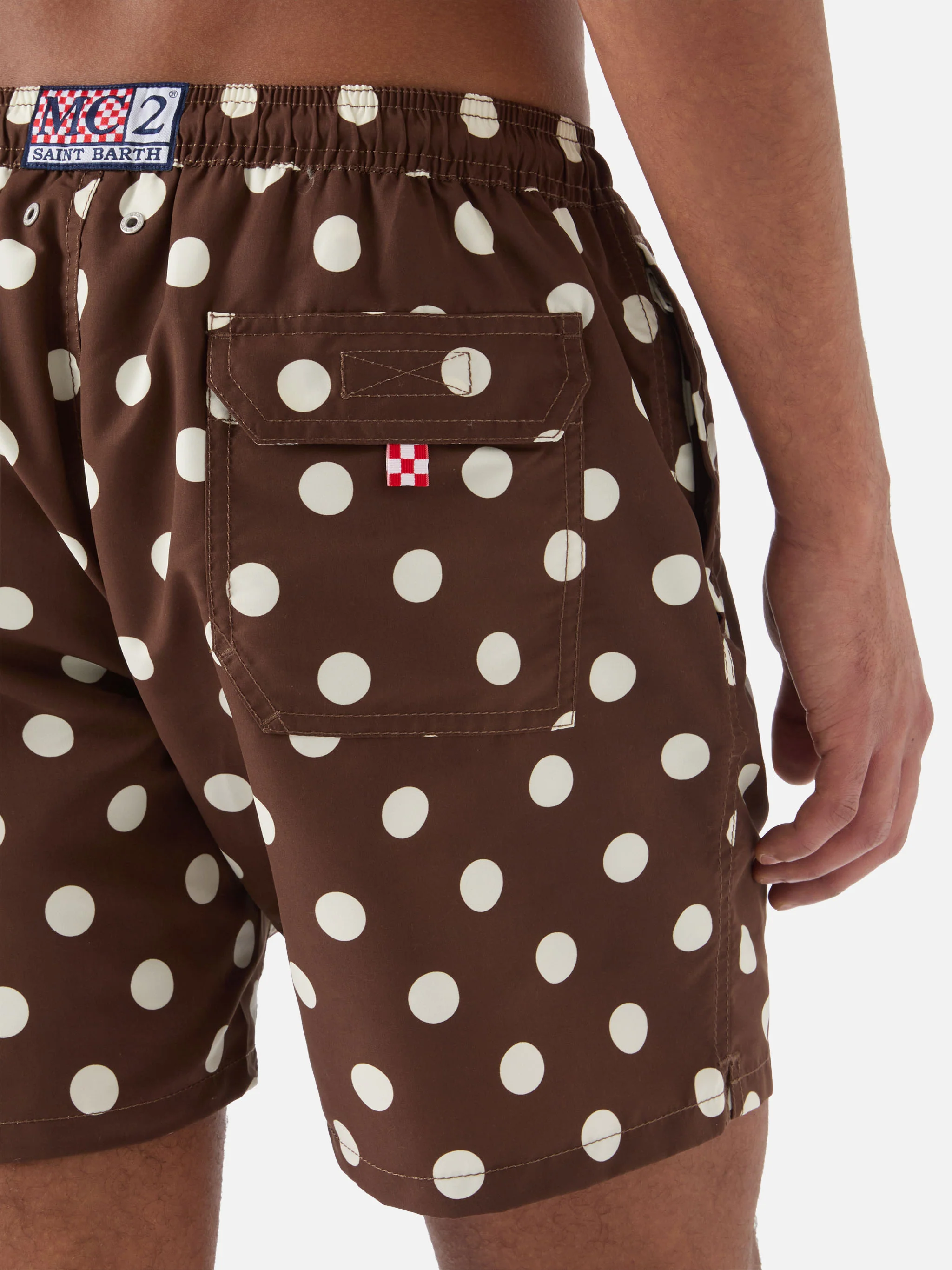 Syros swim shorts in brown with polka dot embroidery - Image 6