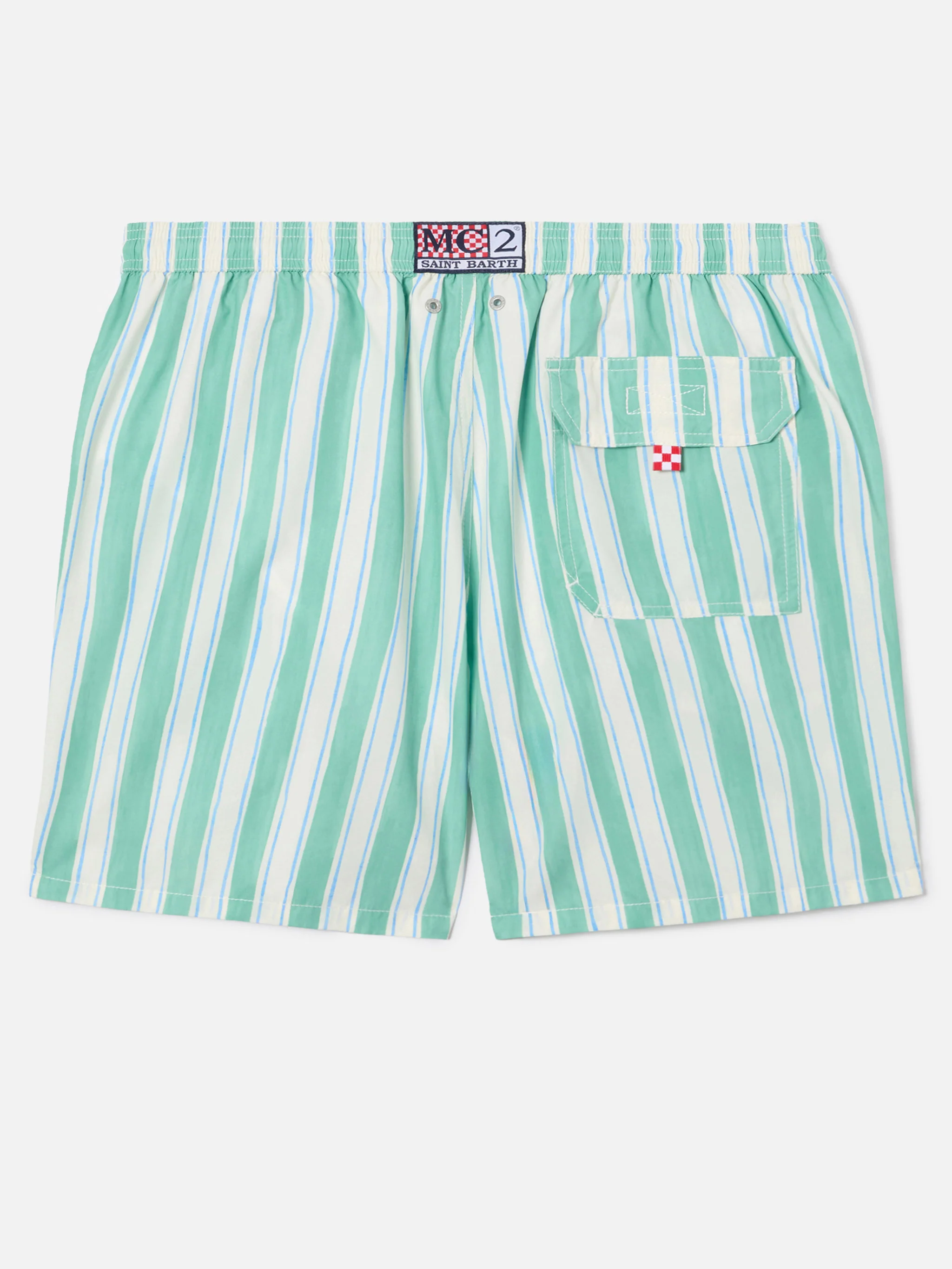 Syros swim shorts with green striped pattern and logo embroidery - Image 2