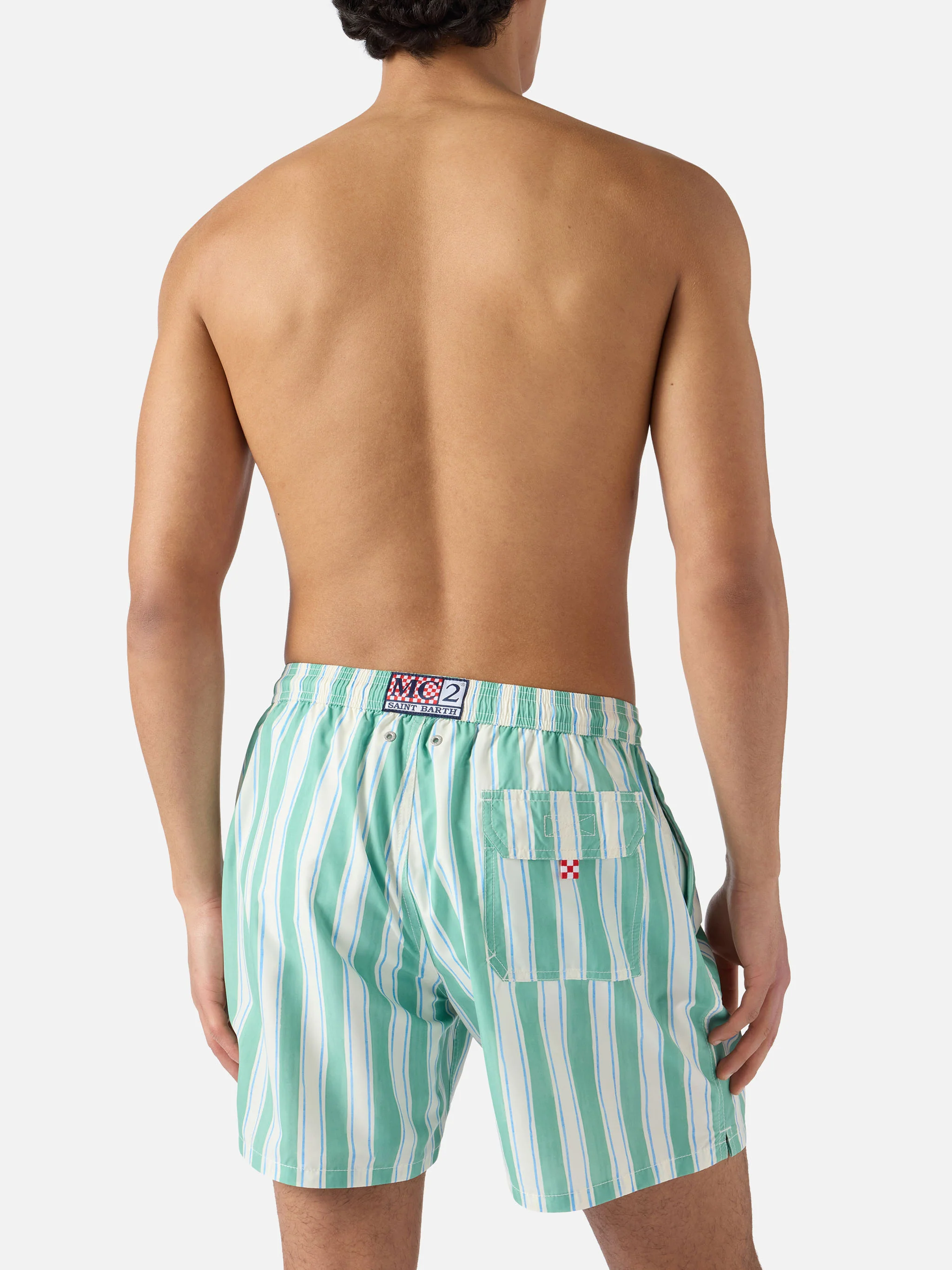 Syros swim shorts with green striped pattern and logo embroidery - Image 5