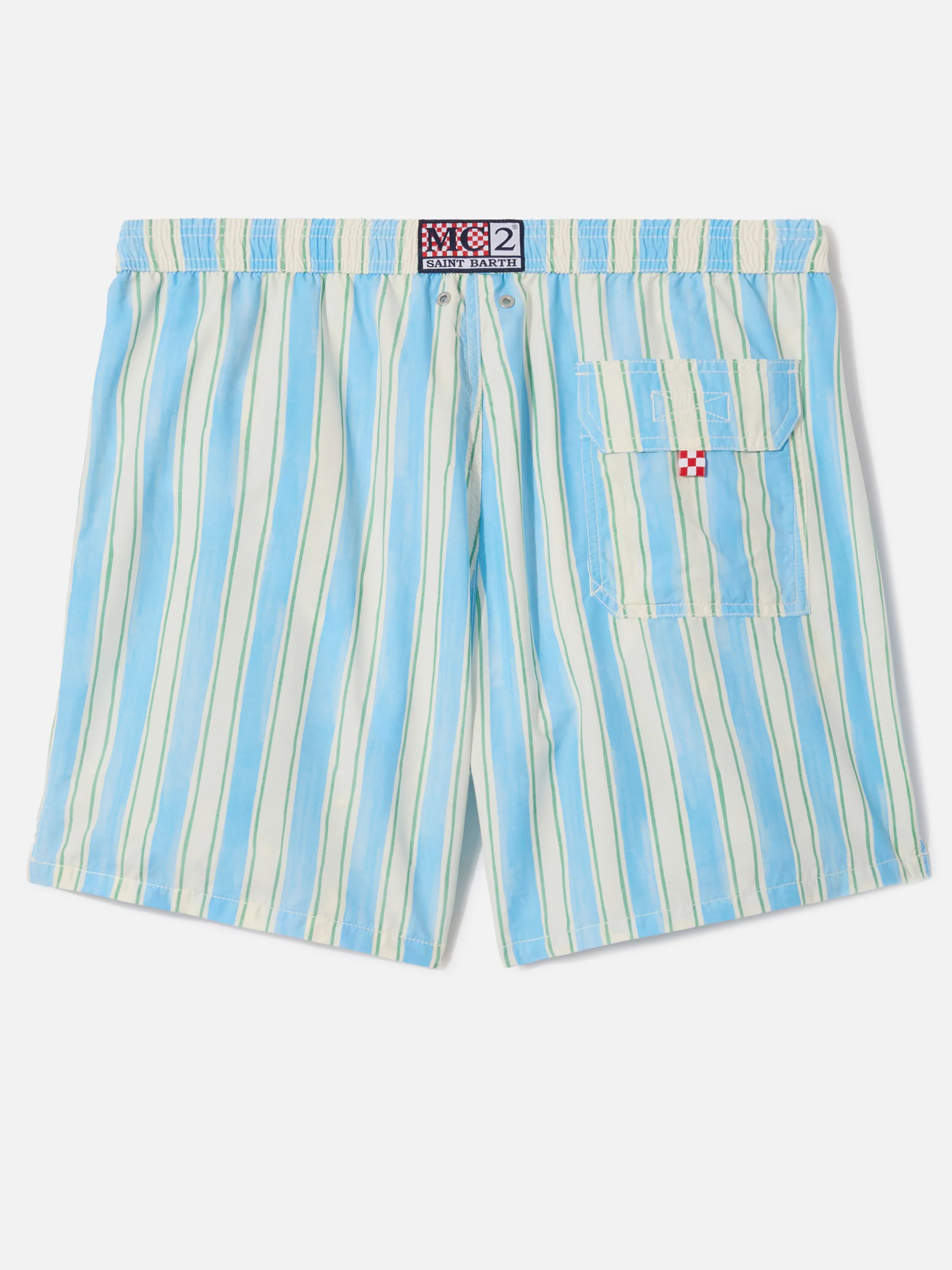Syros swim shorts with light blue striped pattern and logo embroidery - Image 2