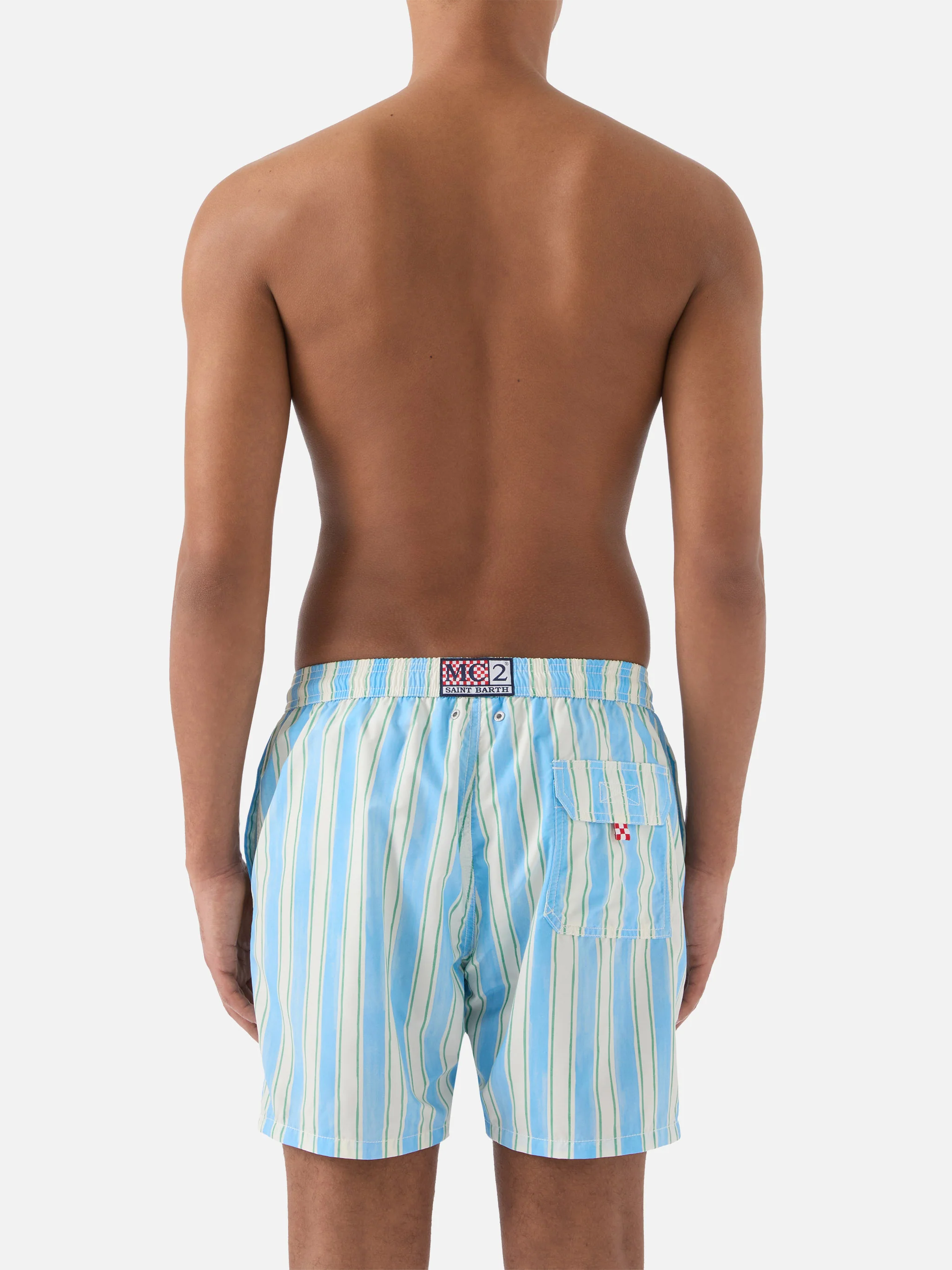 Syros swim shorts with light blue striped pattern and logo embroidery - Image 5