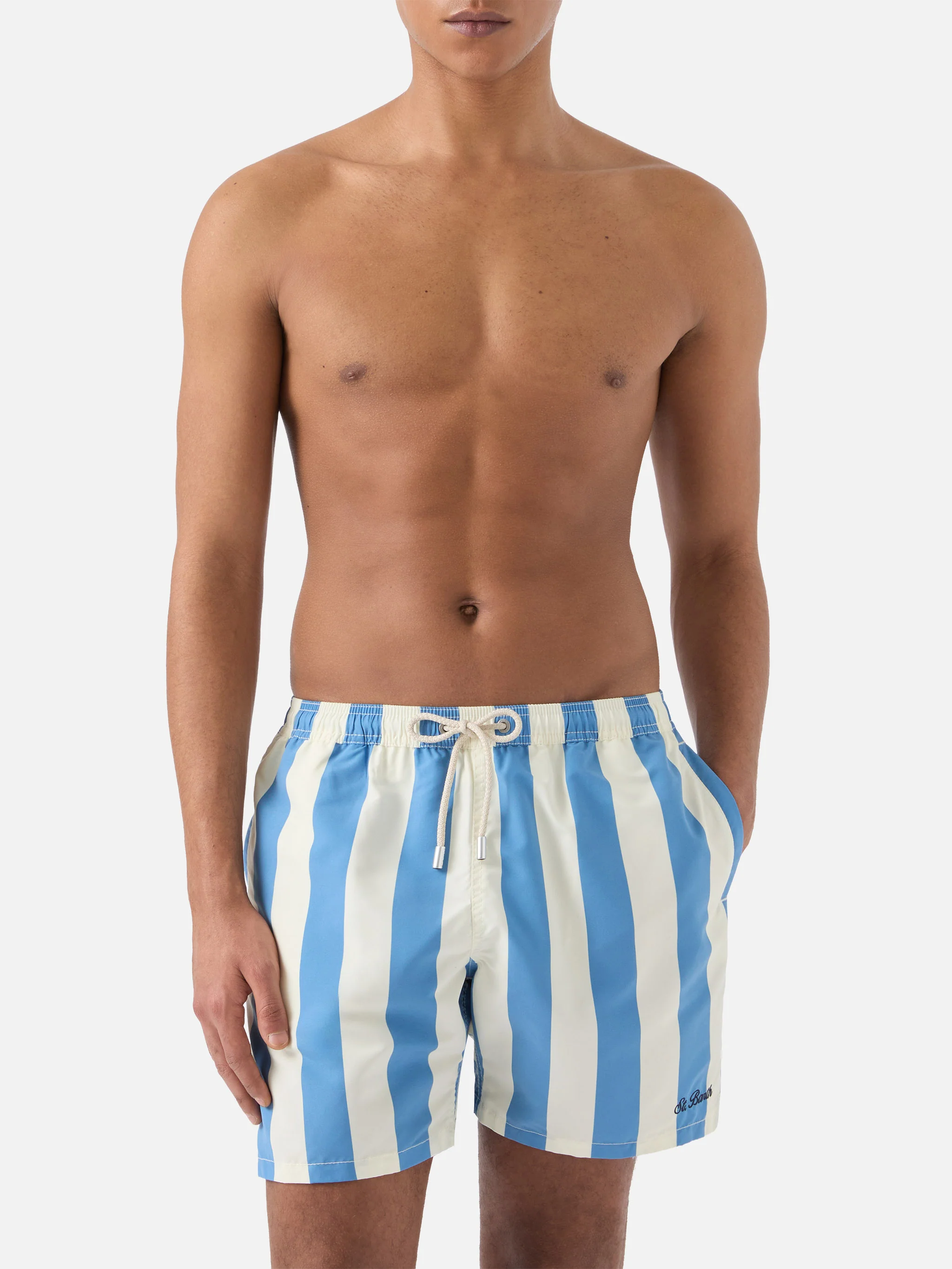 Syros swim shorts with white and light blue stripes - Image 3