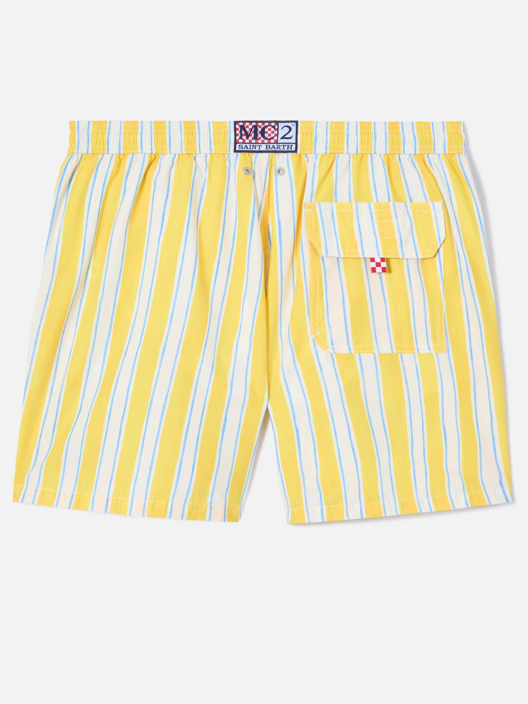 Syros swim shorts with yellow striped pattern and logo embroidery - Image 2